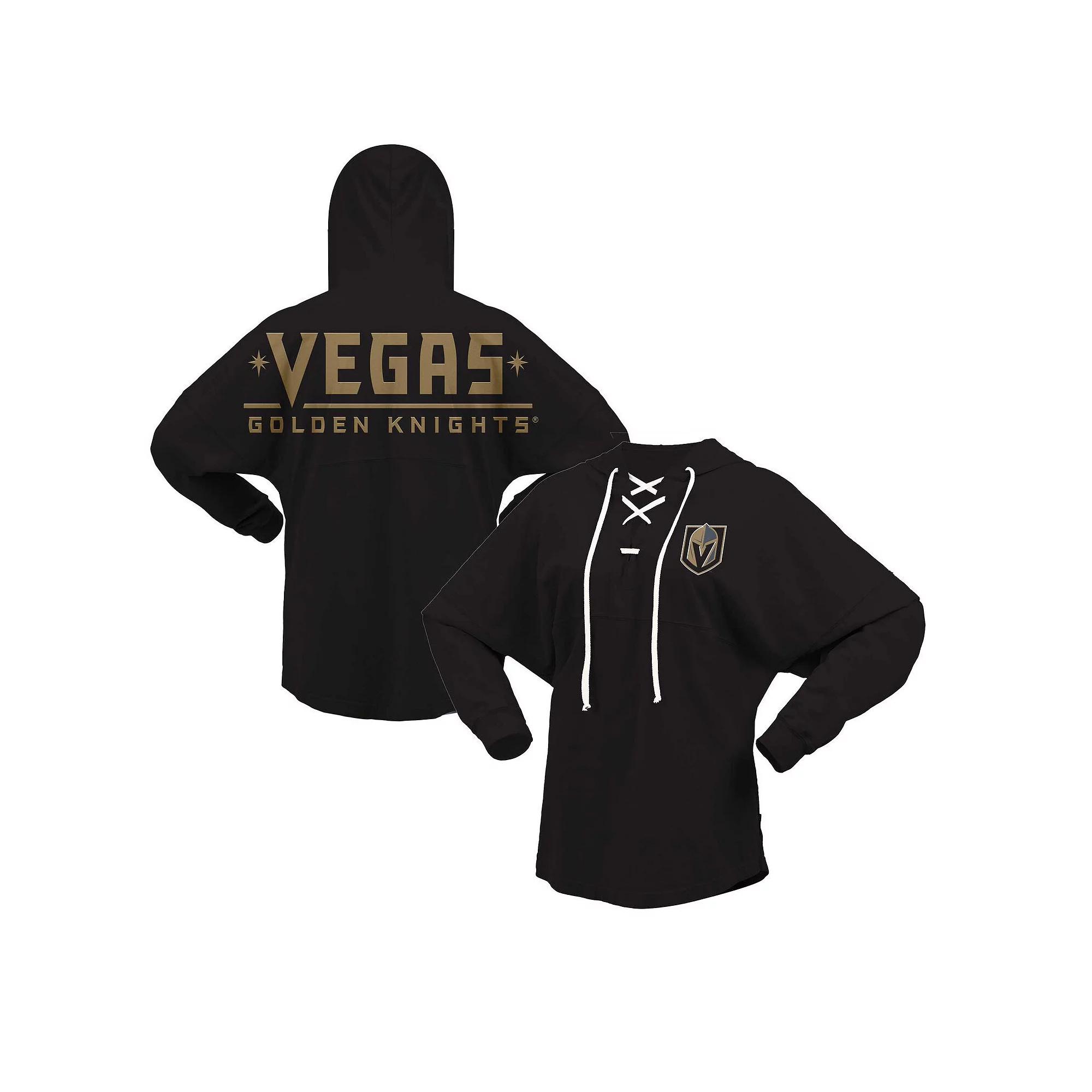 Women's Fanatics Branded Black Vegas Golden Knights Jersey Lace-Up V-Neck Long Sleeve Hoodie T-Shirt, Size: Large, Lvk Black Product Image