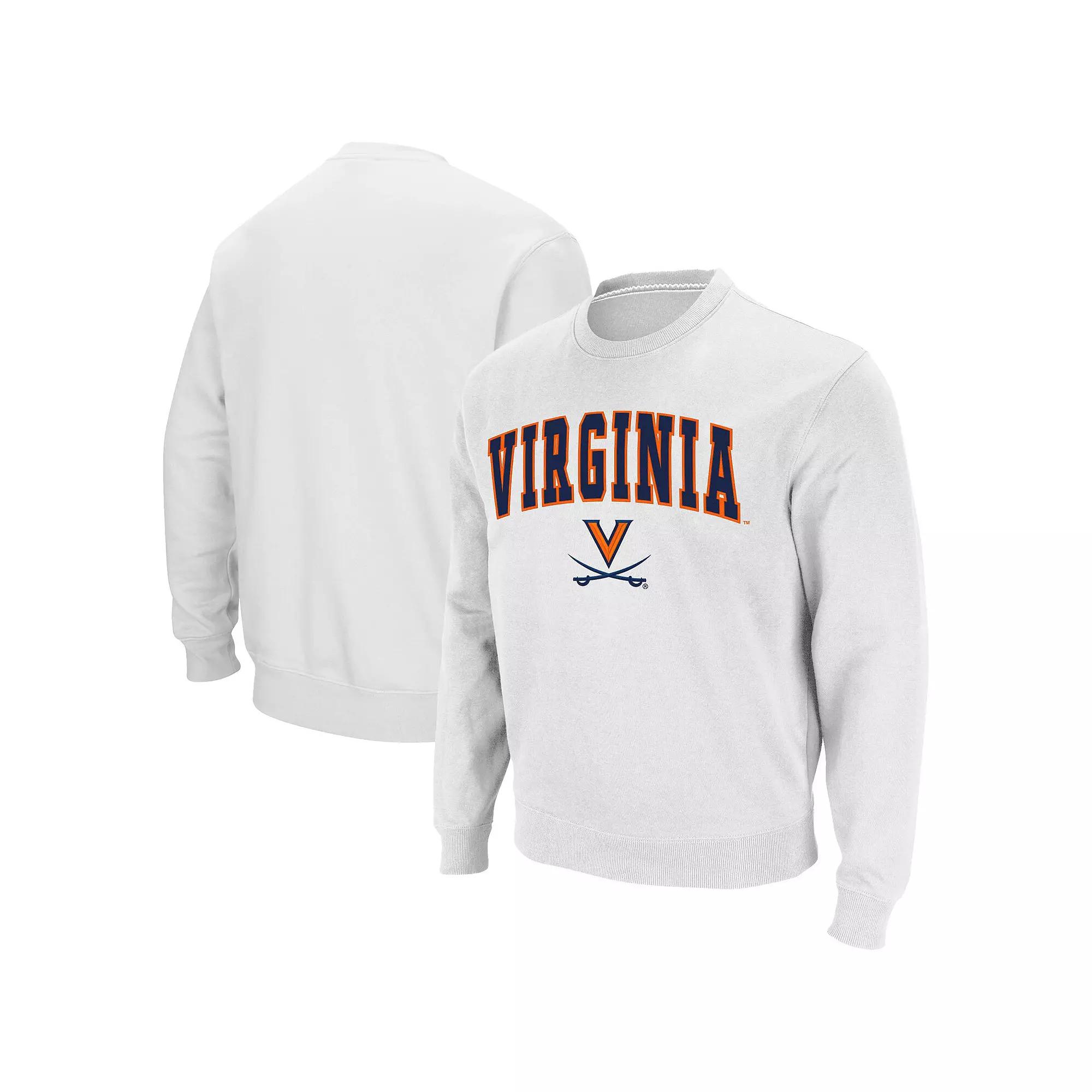 Men's Colosseum White Virginia Cavaliers Team Arch & Logo Tackle Twill Pullover Sweatshirt,  Product Image