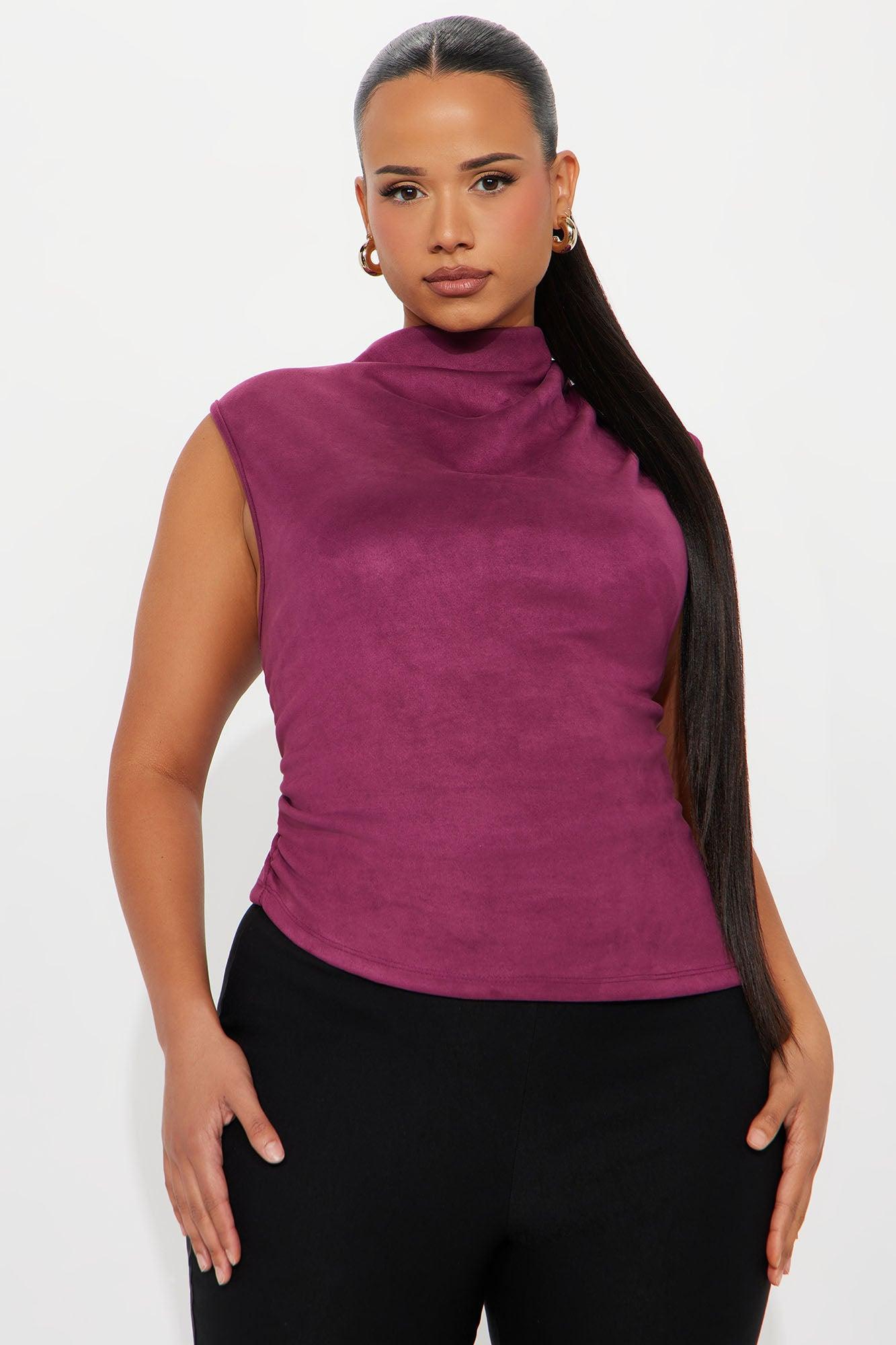 At Dusk Faux Suede Mock Neck Top - Plum Female Product Image