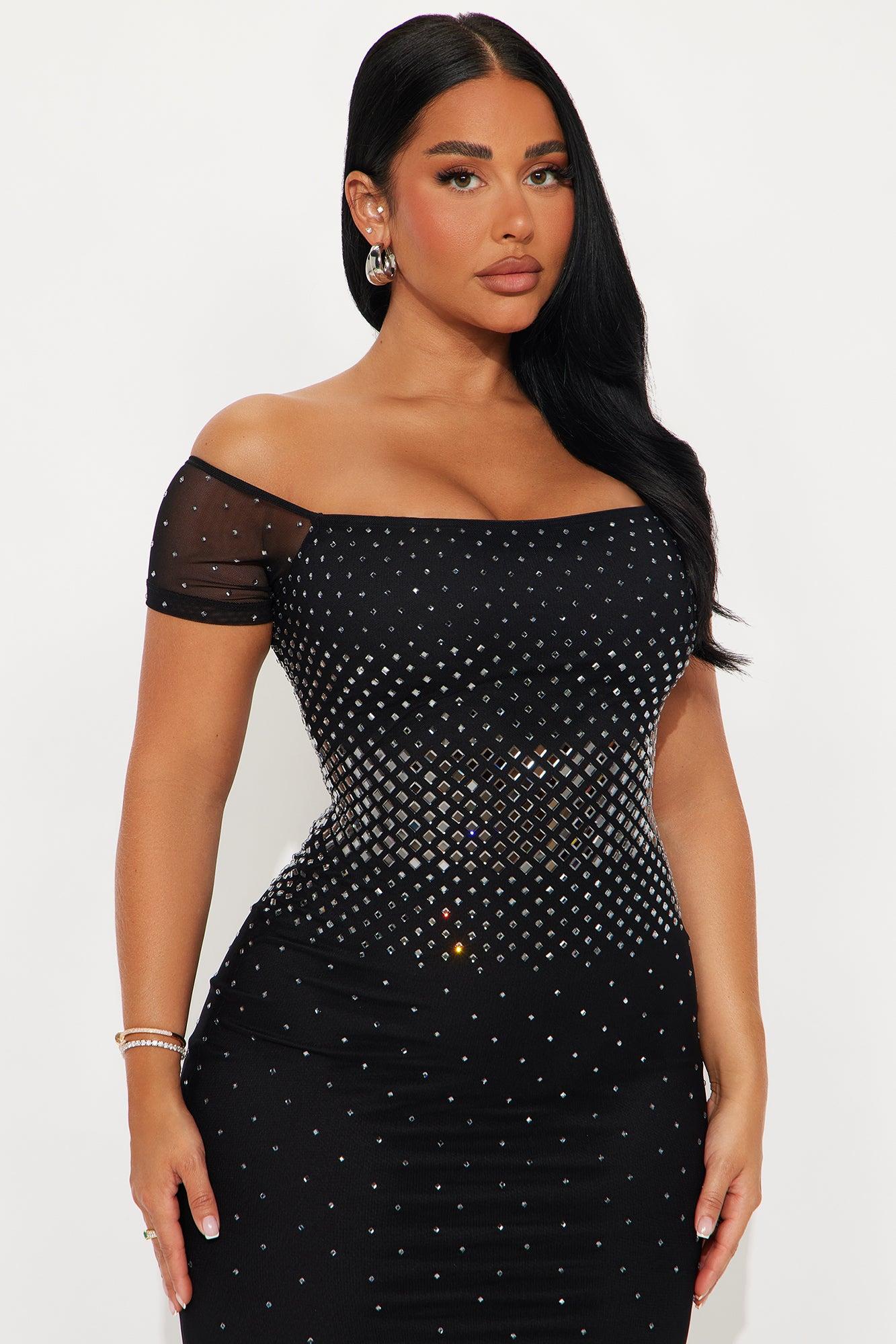 Alaia Rhinestone Mesh Maxi Dress - Black Female Product Image