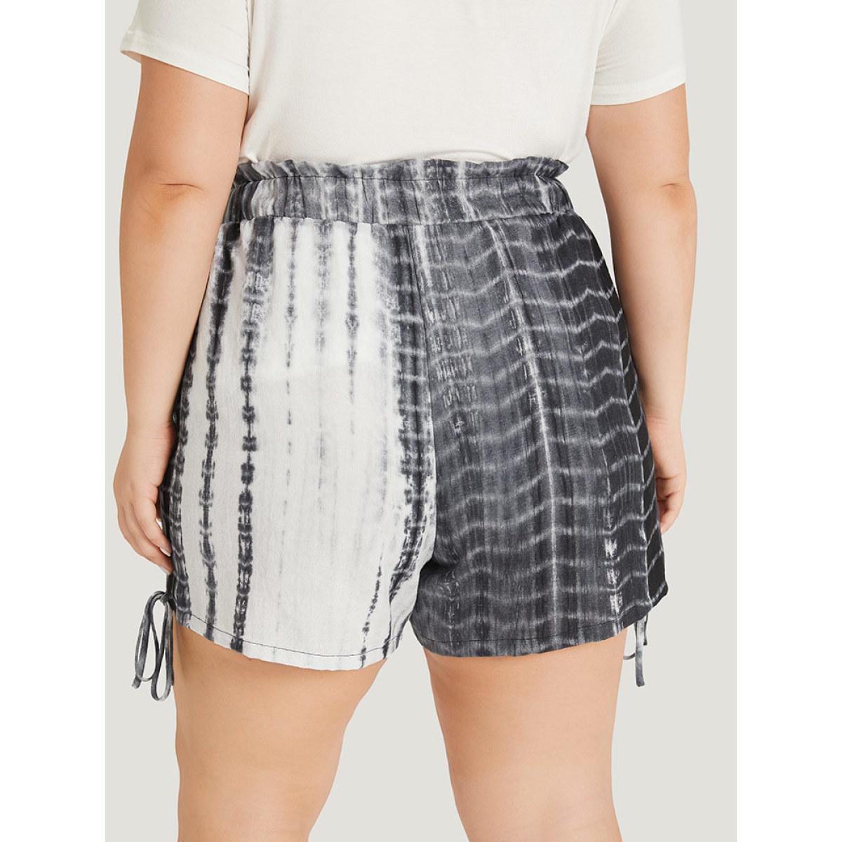 Plus Size Tie Dye Knot Pocket Paperbag Waist Shorts Women Multicolor Casual Cross straps Dailywear Shorts BloomChic 10/M Product Image