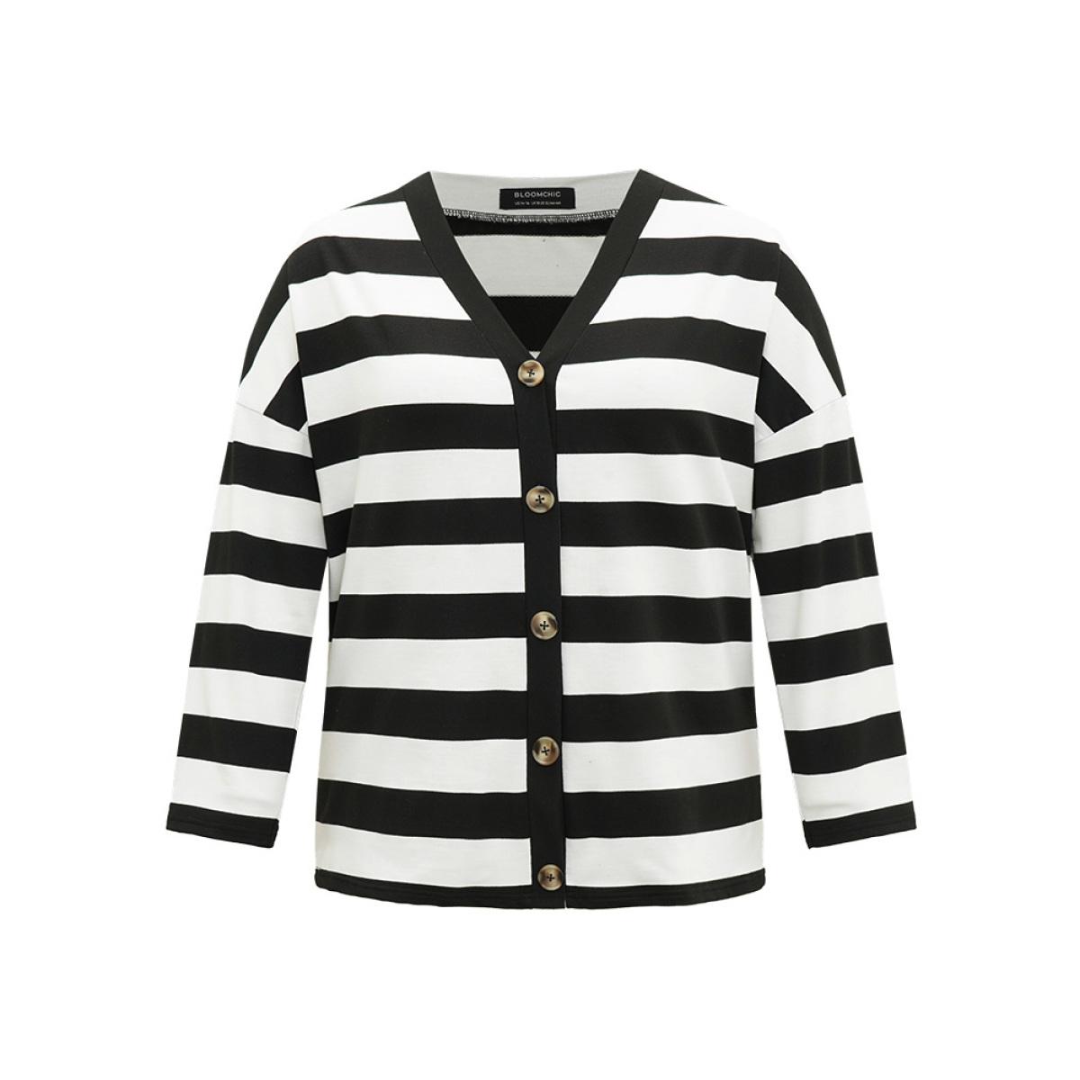 Plus Size Halloween Striped Button Through Jacket Women Black Casual Contrast Ladies Dailywear Winter Coats BloomChic 18-20/2X Product Image