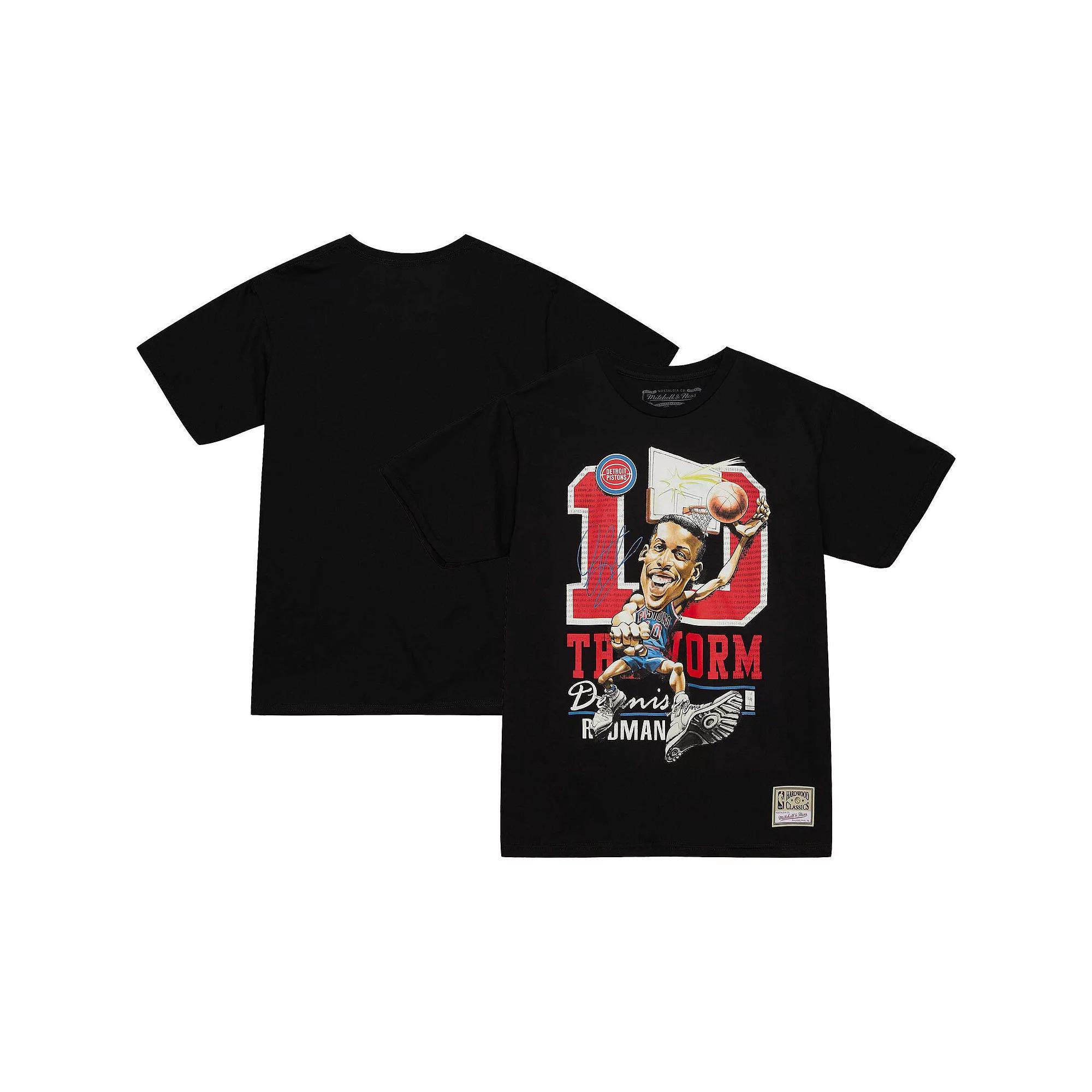 Men's Mitchell & Ness Dennis Rodman Black Detroit Pistons Hardwood Classics Caricature T-Shirt, Size: Small, Pis Black Product Image