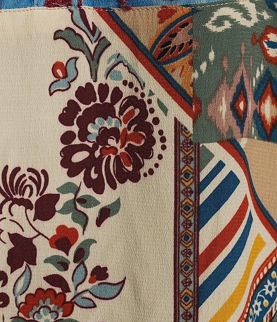 John Mark Woven Embroidered Split V-Neck 3/4 Sleeve Tunic Product Image