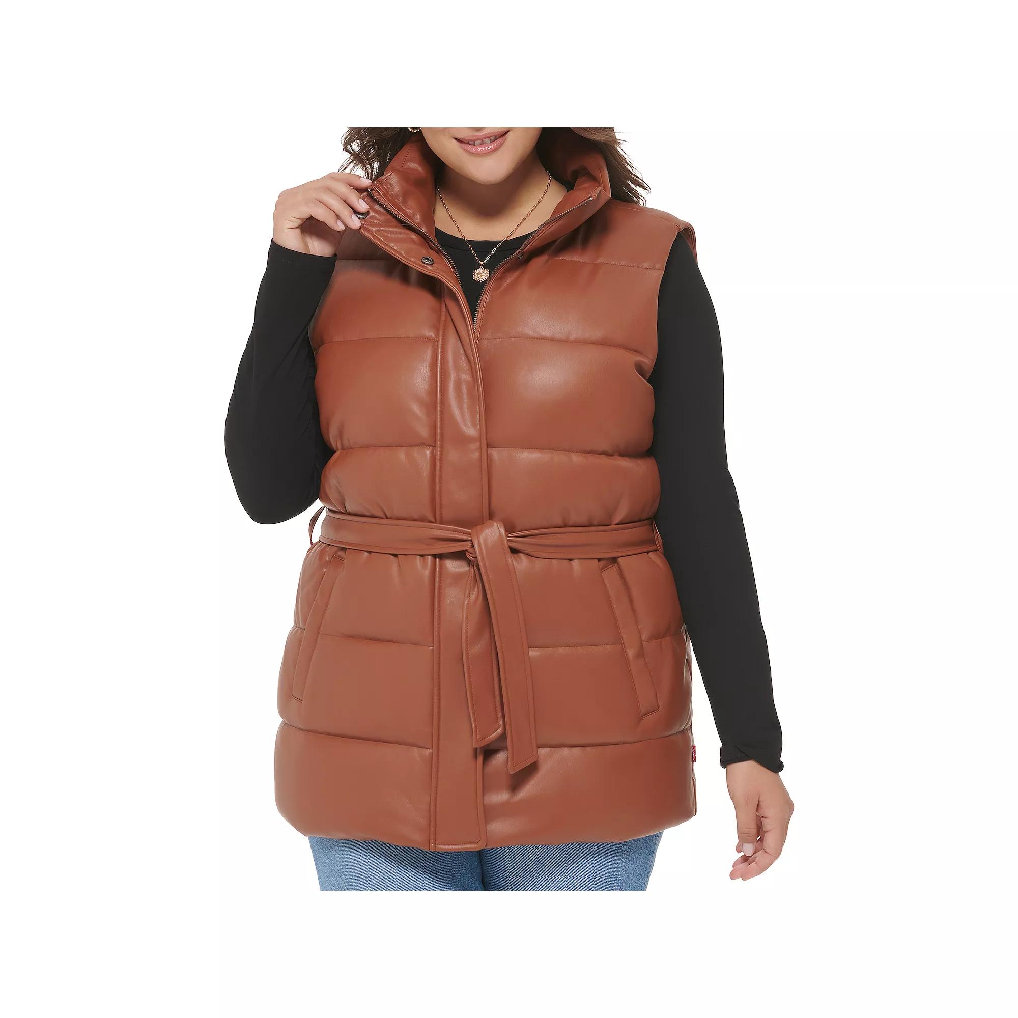 Plus Size Levis Faux Leather Puffer Vest, Womens Product Image