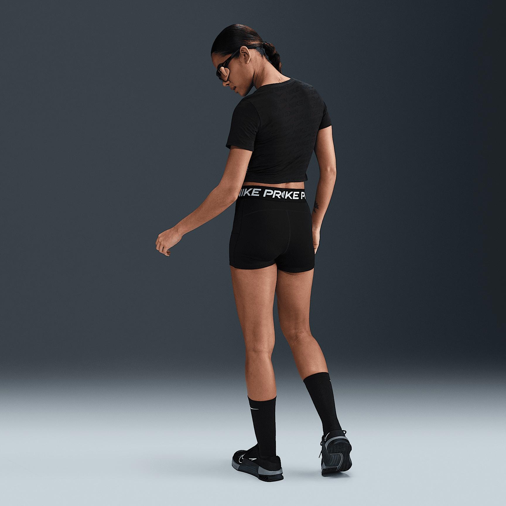 Womens Nike Pro Dri-FIT Short-Sleeve Cropped Jacquard Top | HJ2285-010 Product Image