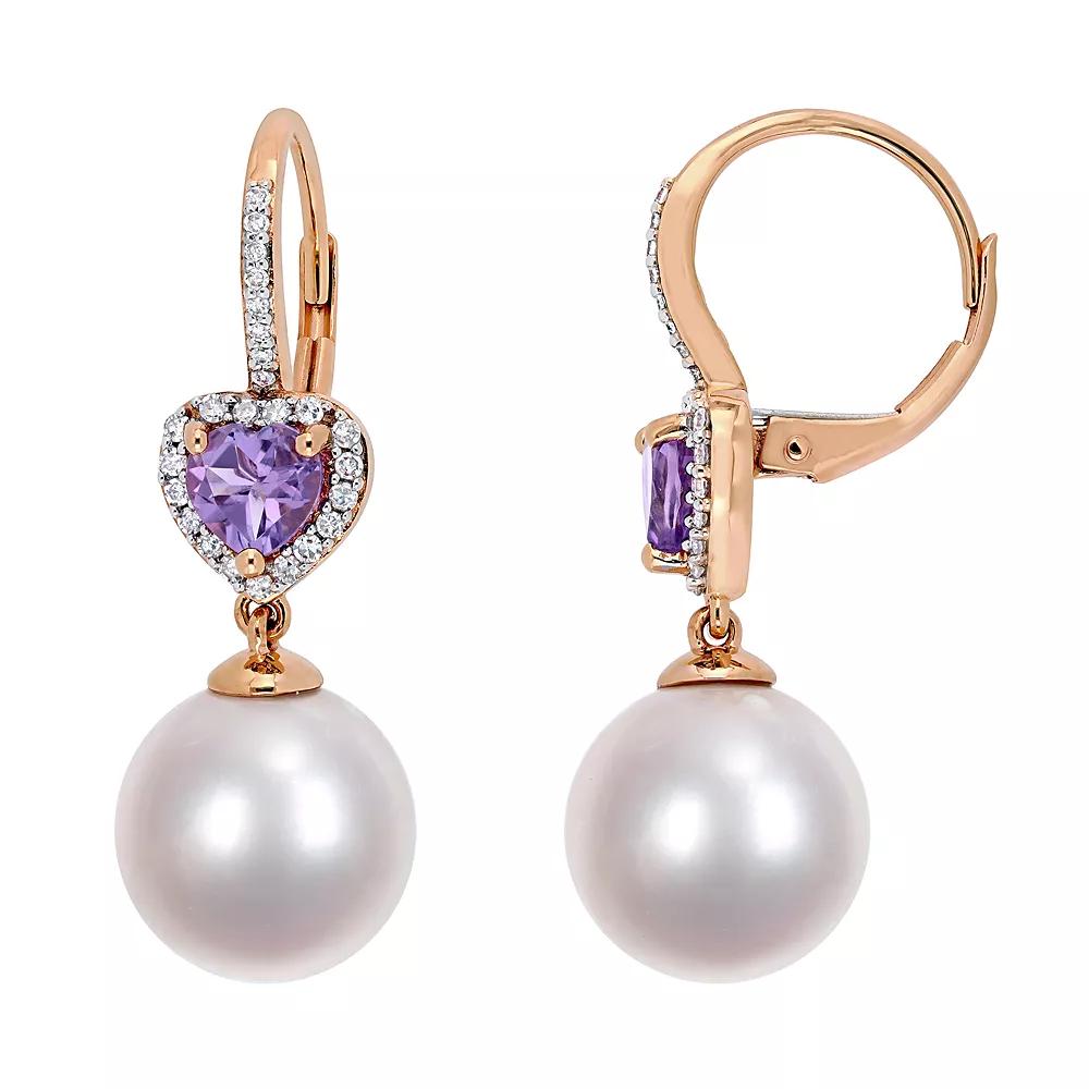 Stella Grace 10k Rose Gold Freshwater Cultured Pearl & Amethyst Drop Earrings, Women's, 10k Pink Product Image
