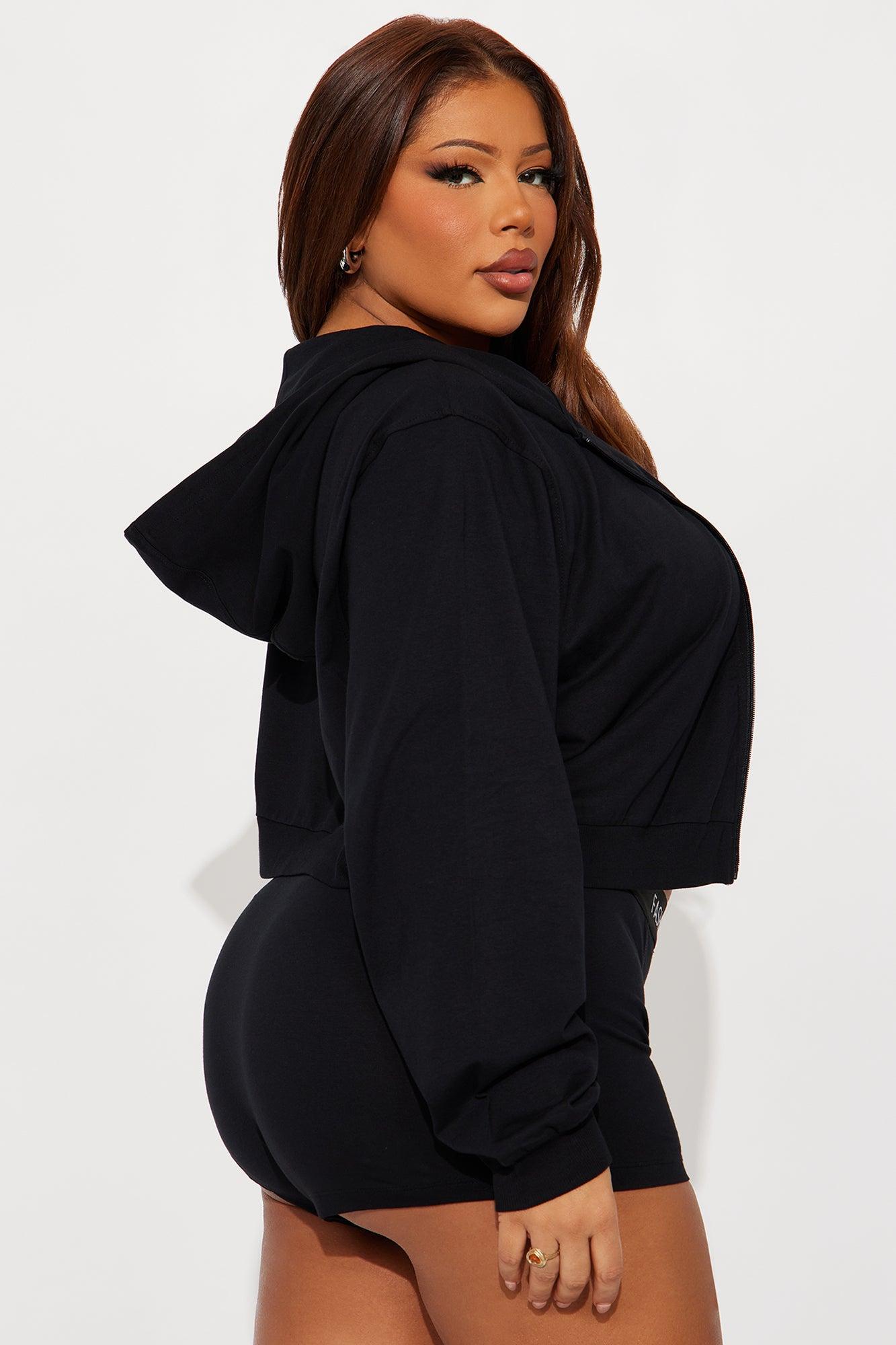 FN Mood Cami And Boxer Zip Up Hoodie 3 Piece Set - Black Female Product Image