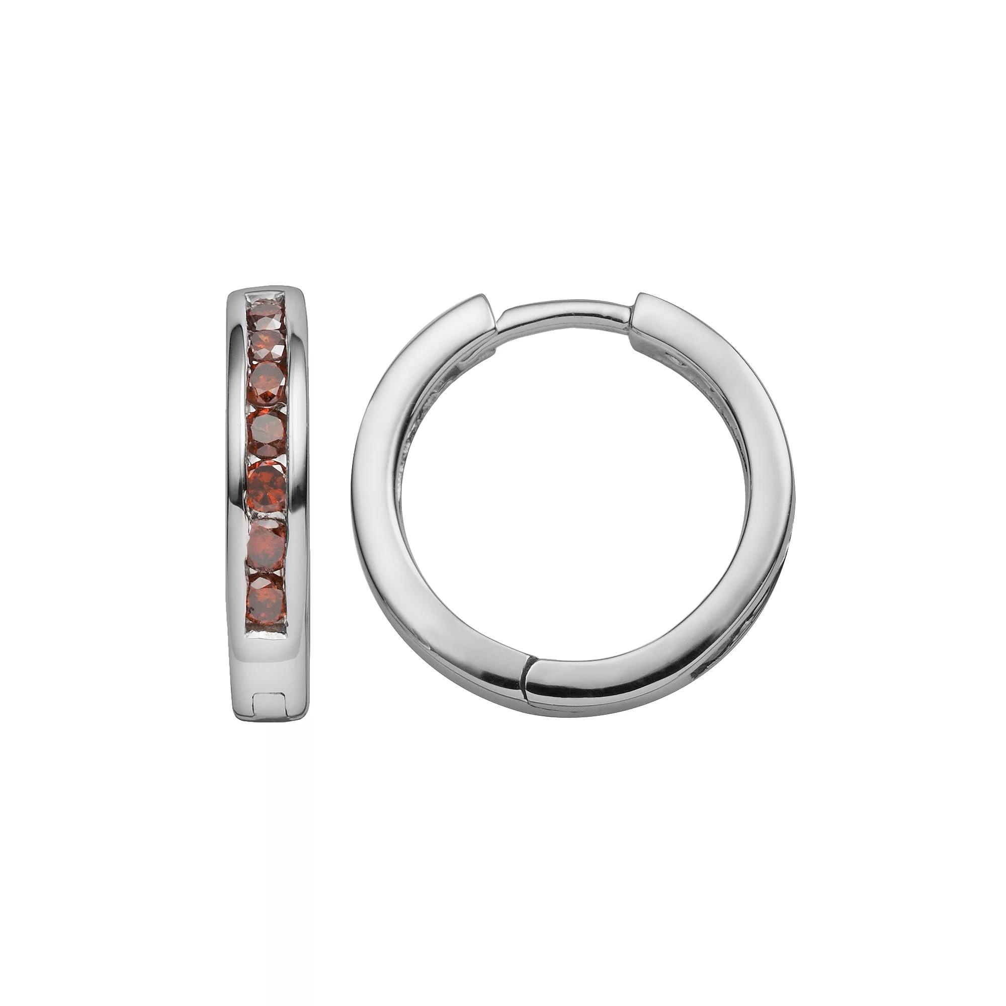 Jewelexcess Sterling Silver 1/2-ct. T.W. Red Diamond Hoop Earrings, Women's Product Image