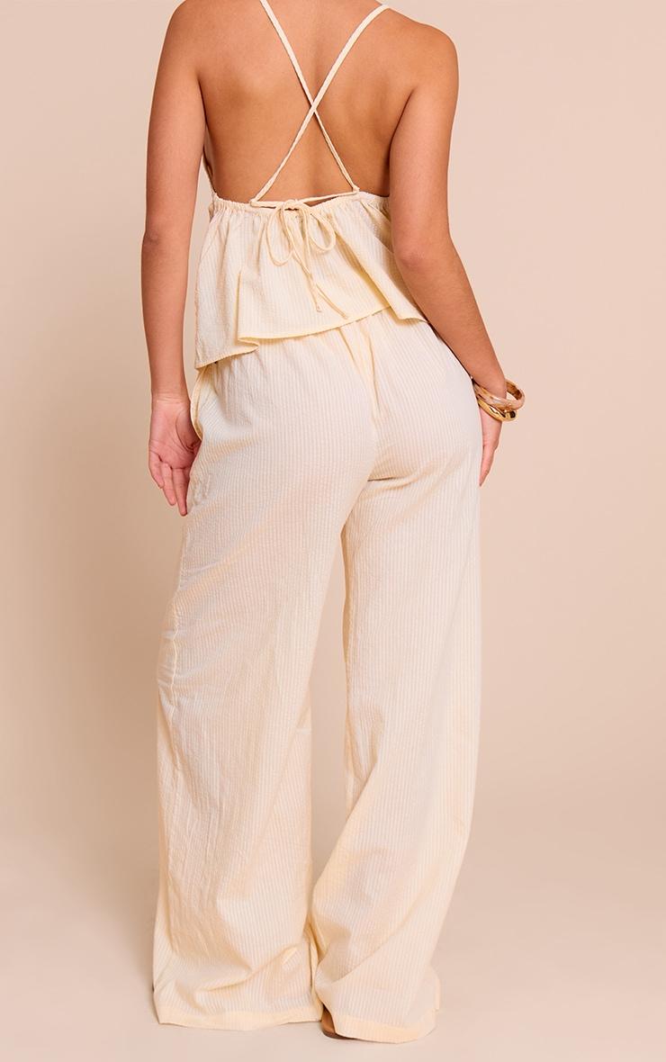 Butter Yellow Textured Drawstring Wide Leg Pants Product Image