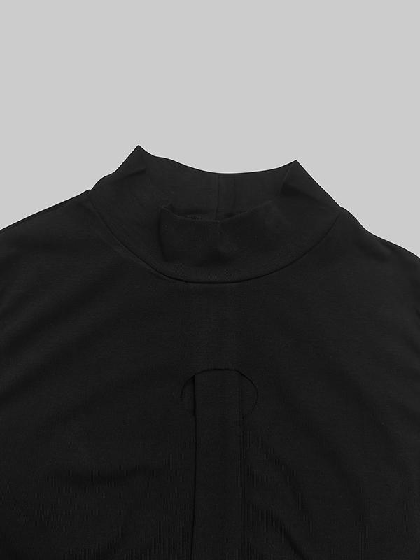 Bodycon Sleeveless Hollow Pleated Solid Color Split-Joint Mock Neck Maxi Dresses Product Image