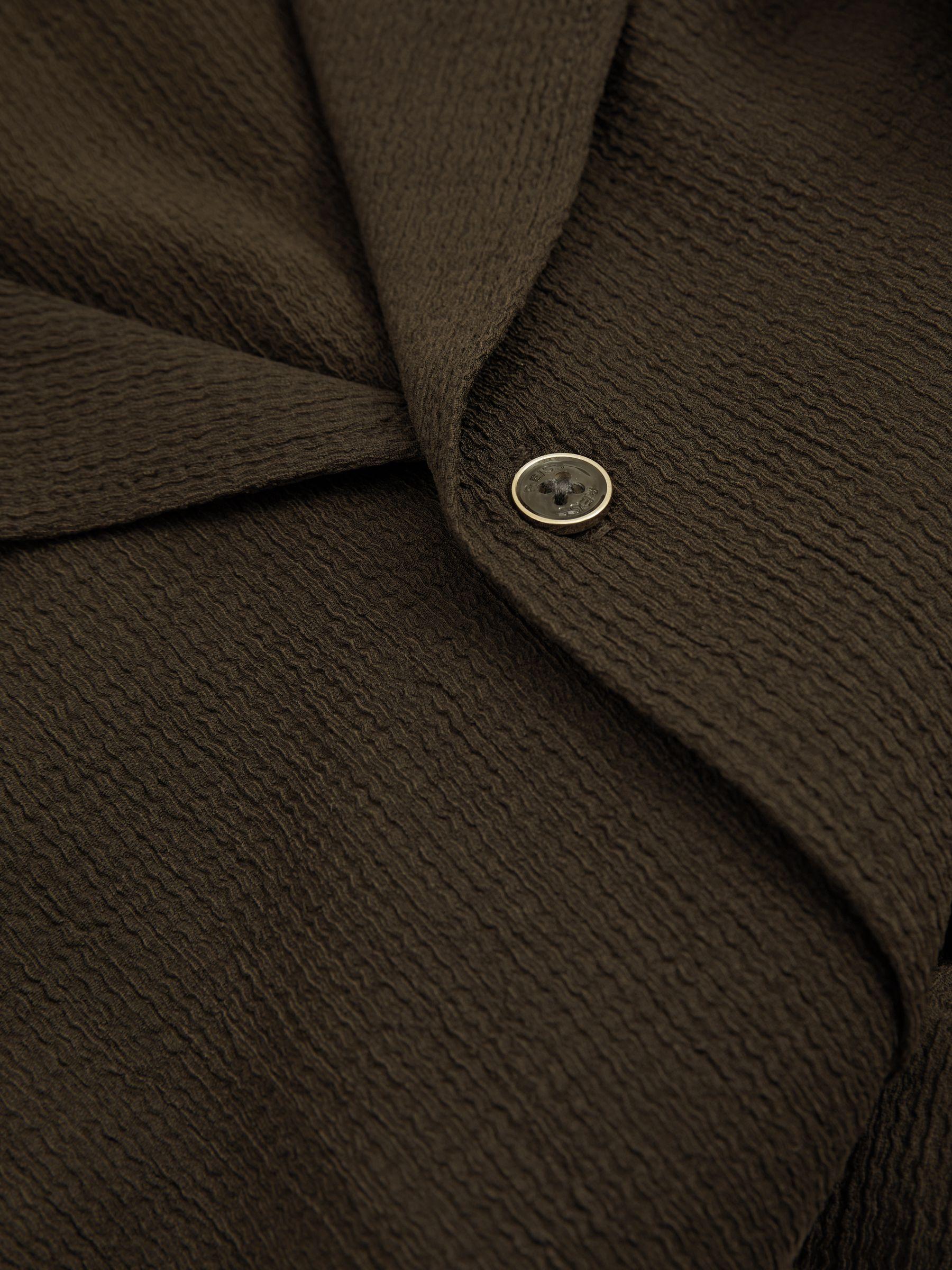 Textured Crepe Cuban Collar Shirt in Dark Olive Green Product Image