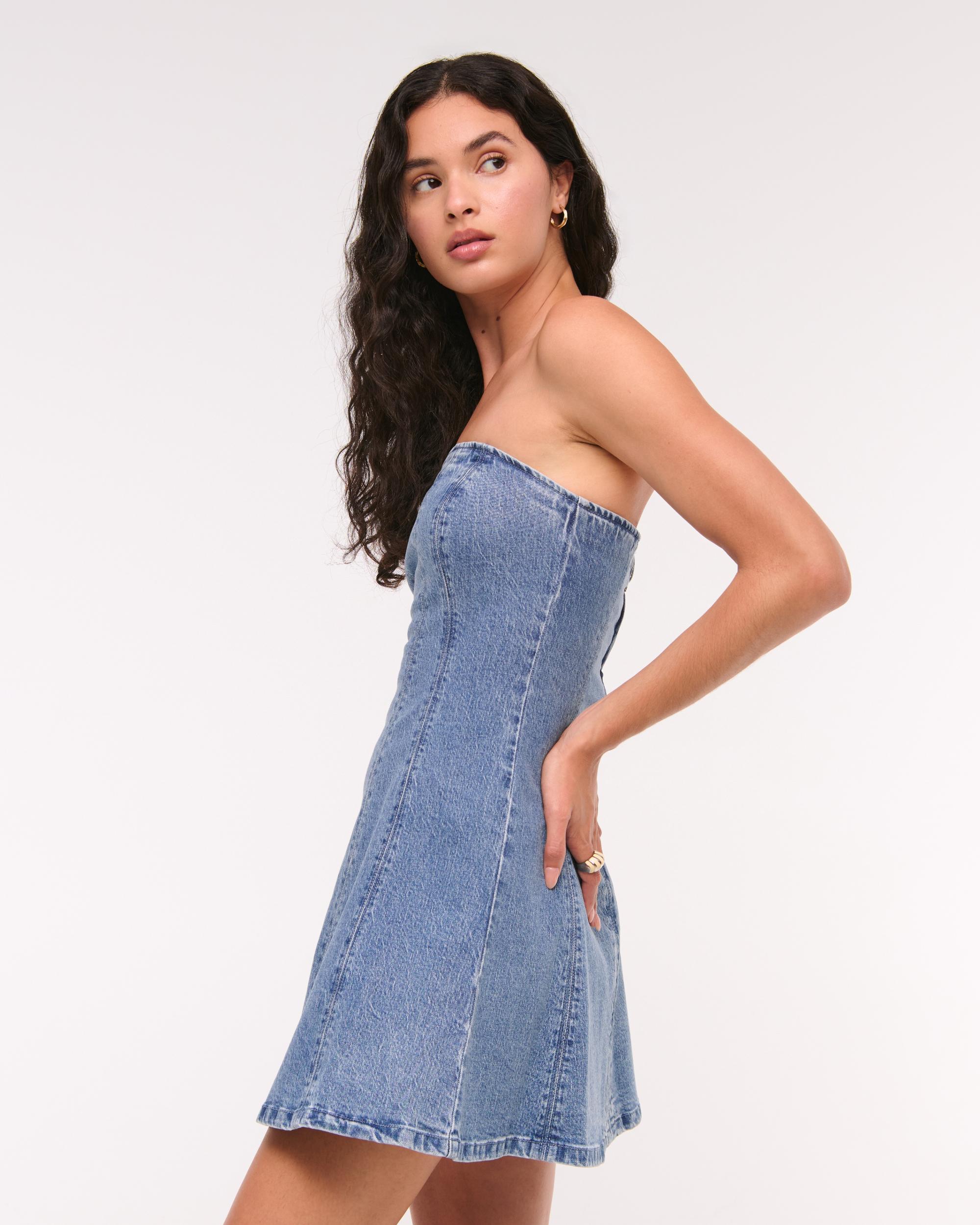 The A&F Mila Strapless Denim Mini Dress Product Image
