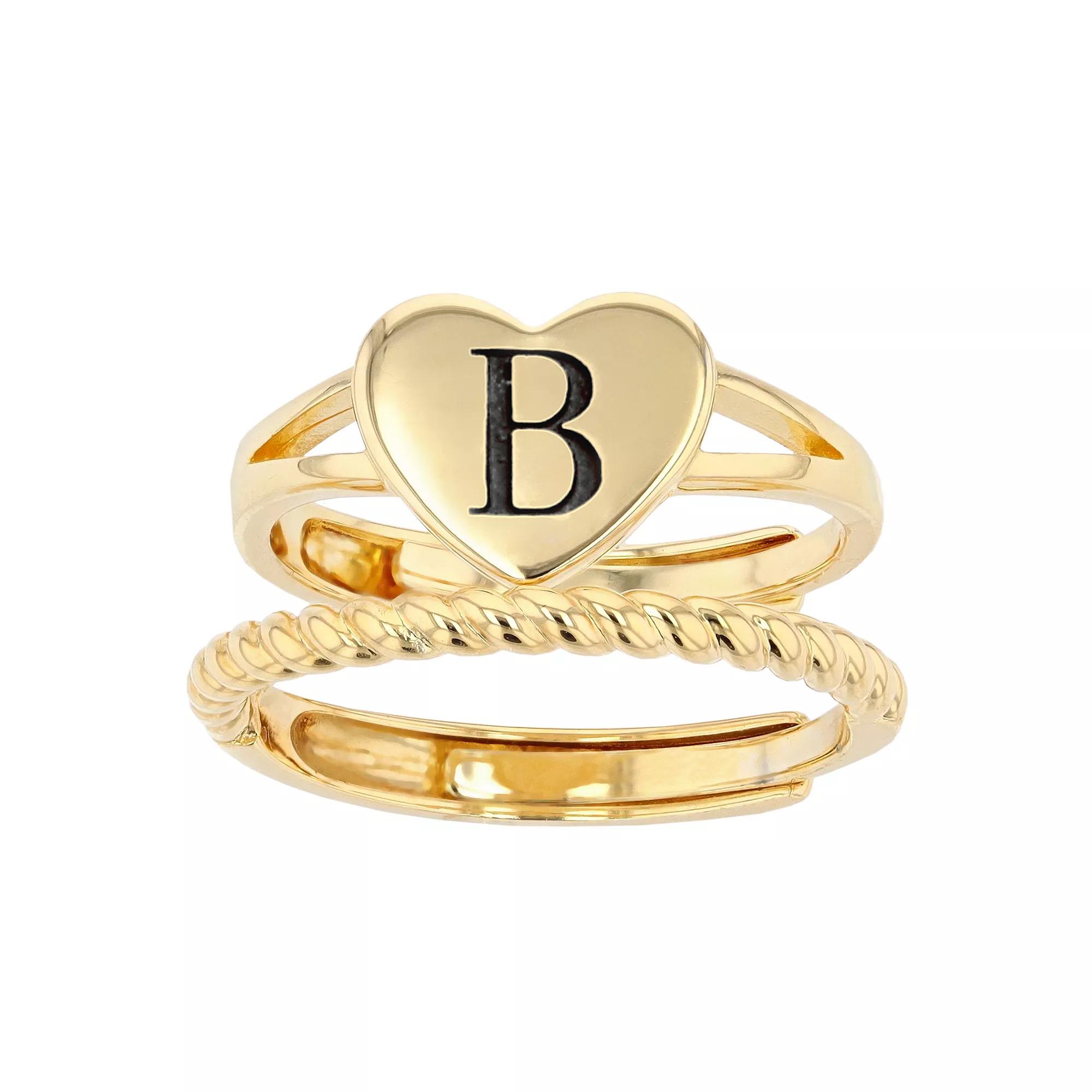 City Luxe Heart Initial & Textured Band Ring Set, Women's, Gold Tone A Product Image