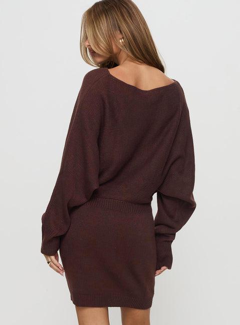 Bellamie Long Sleeve Mini Dress Chocolate Product Image