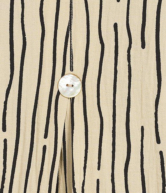 Ali Miles Plus Size Crinkle Woven Abstract Stripe Wire Collar 3/4 Sleeve Button-Front Tunic Product Image
