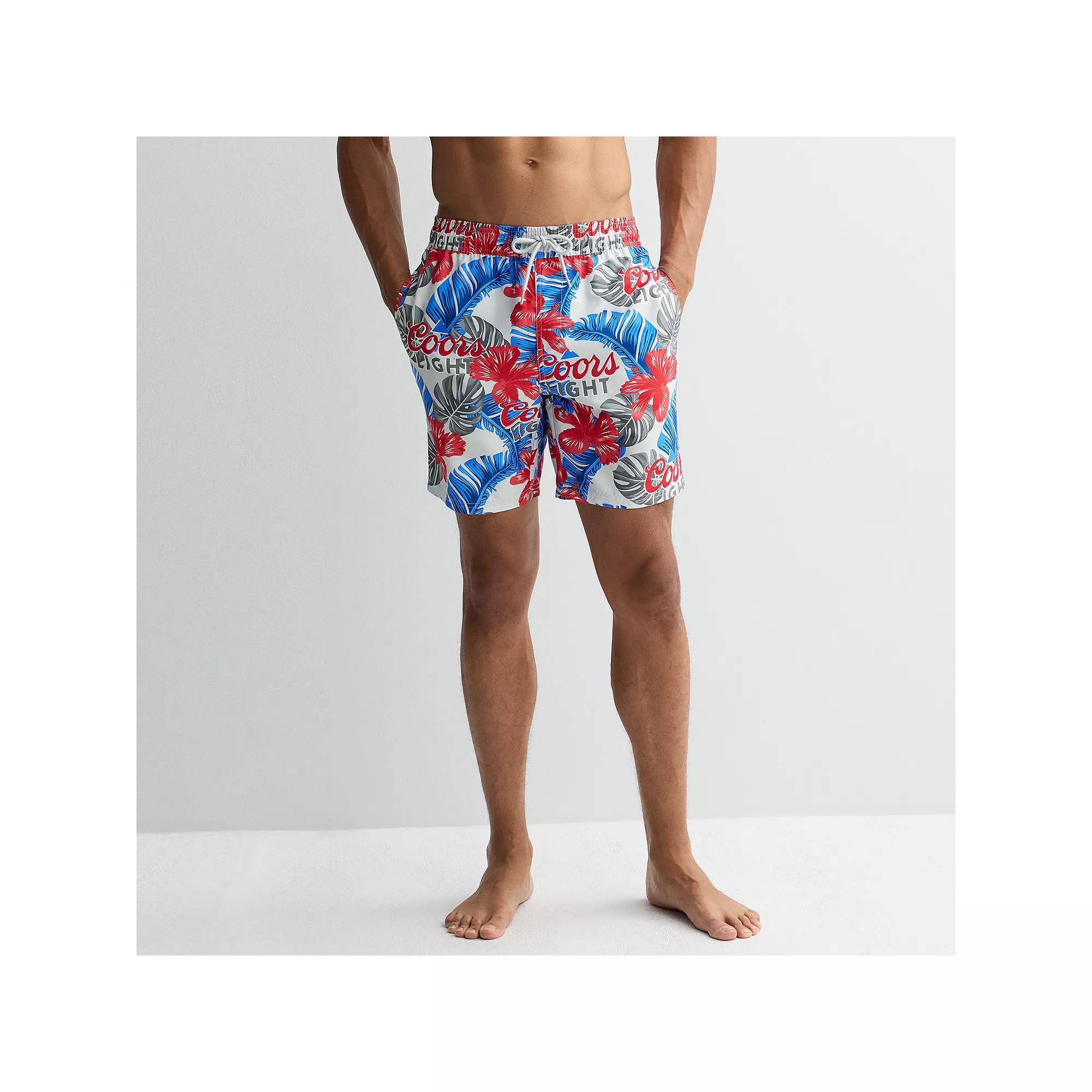 Men's Coors Light 7" Tropic Hibiscus Swim Trunks, Size: XL, Light Grey Product Image