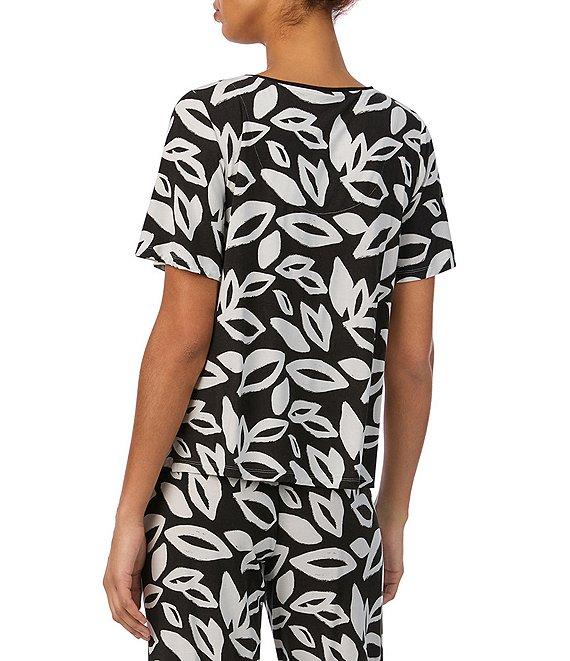 Donna Karan Leaf Print Short Sleeve Boat Neck Knit Coordinating Pajama Top Product Image