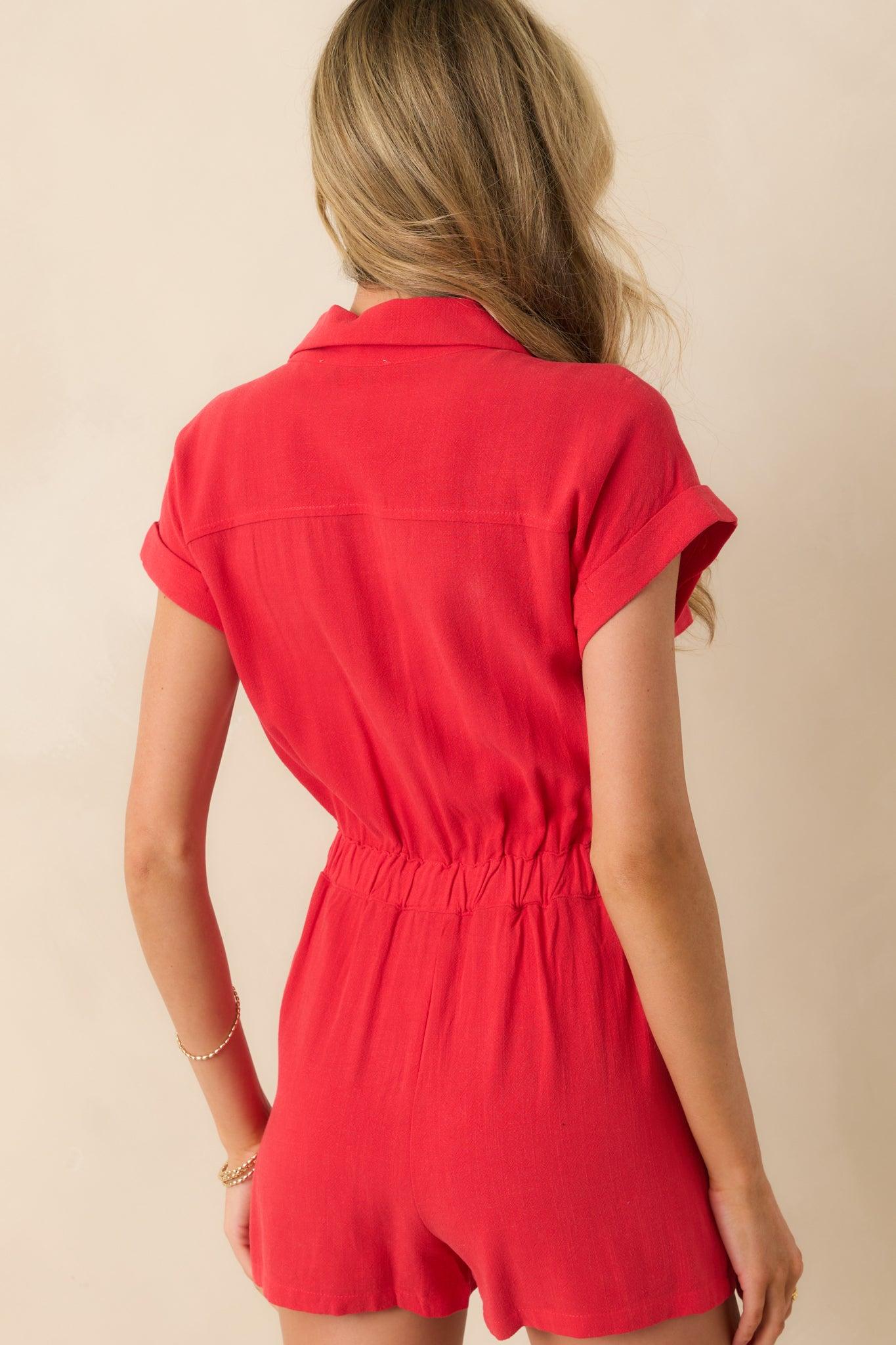 Dazzling Daybreak Red Button Front Romper Product Image