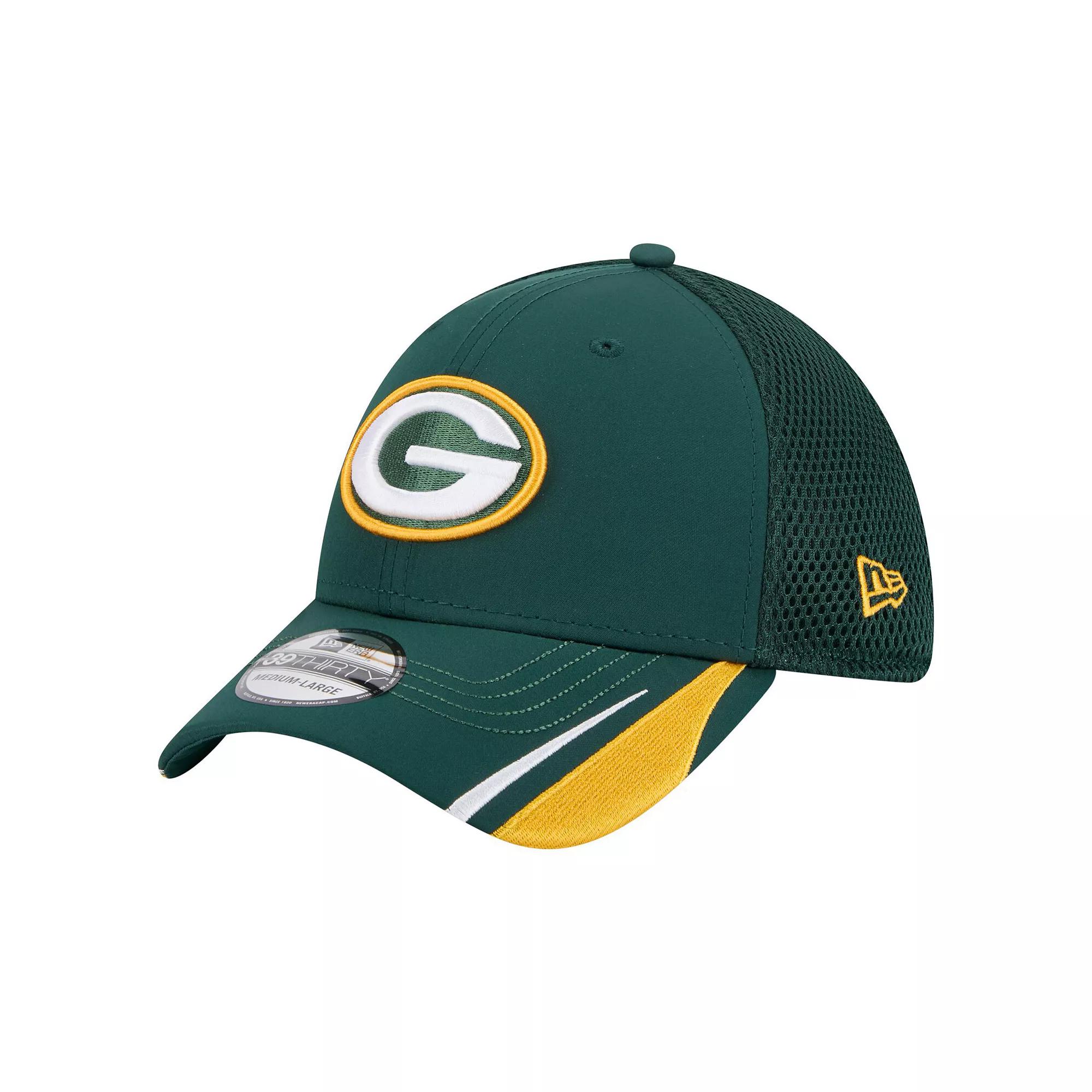Men's New Era  Green Green Bay Packers Game Day Linear 39THIRTY Flex Hat, Size: Small/Medium Product Image