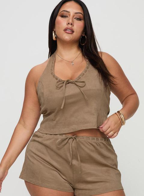 Eternal Youth Faux Suede Top Taupe Curve Product Image