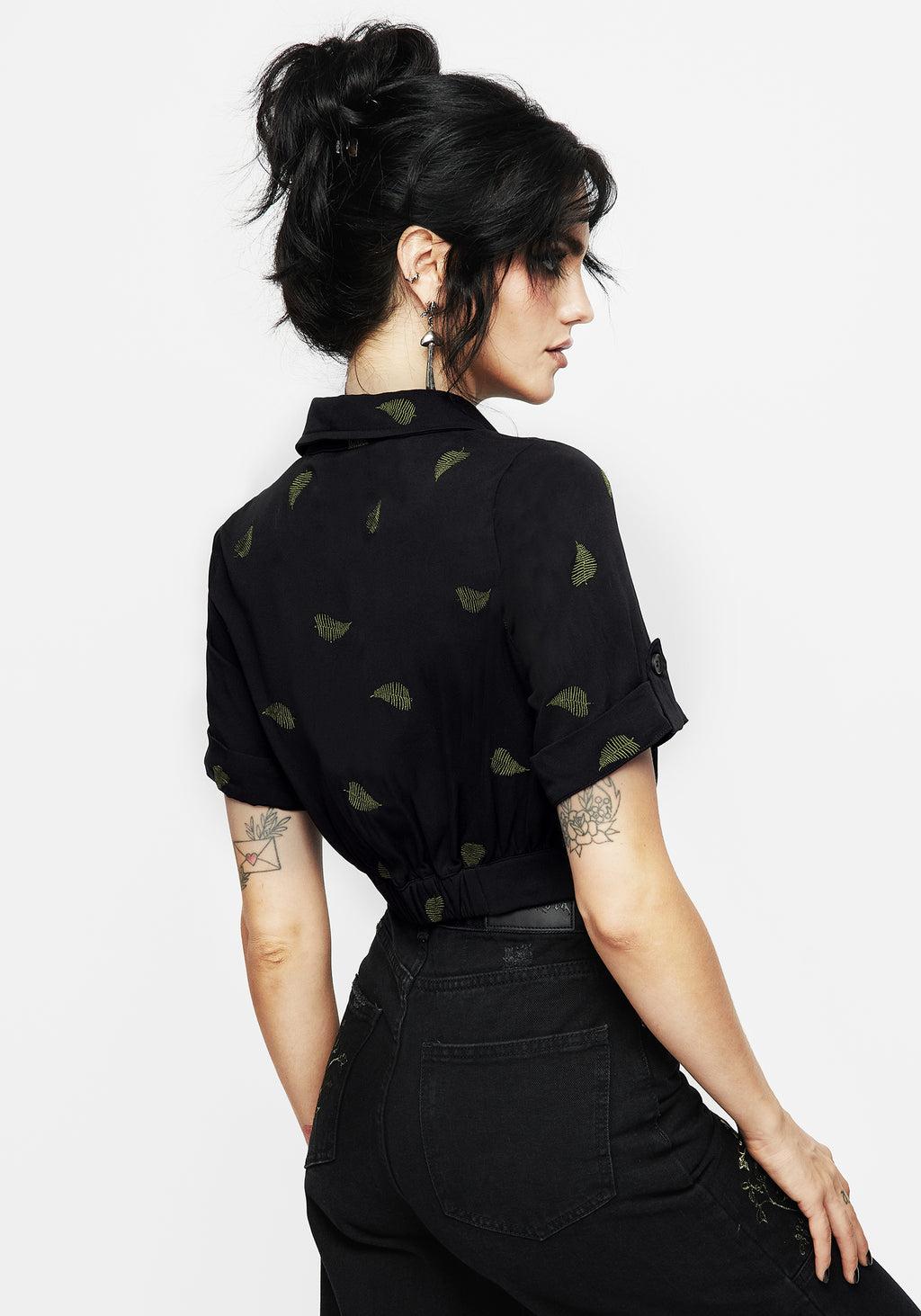 Osmunda Fern Embroidered Short Sleeve Crop Shirt Product Image