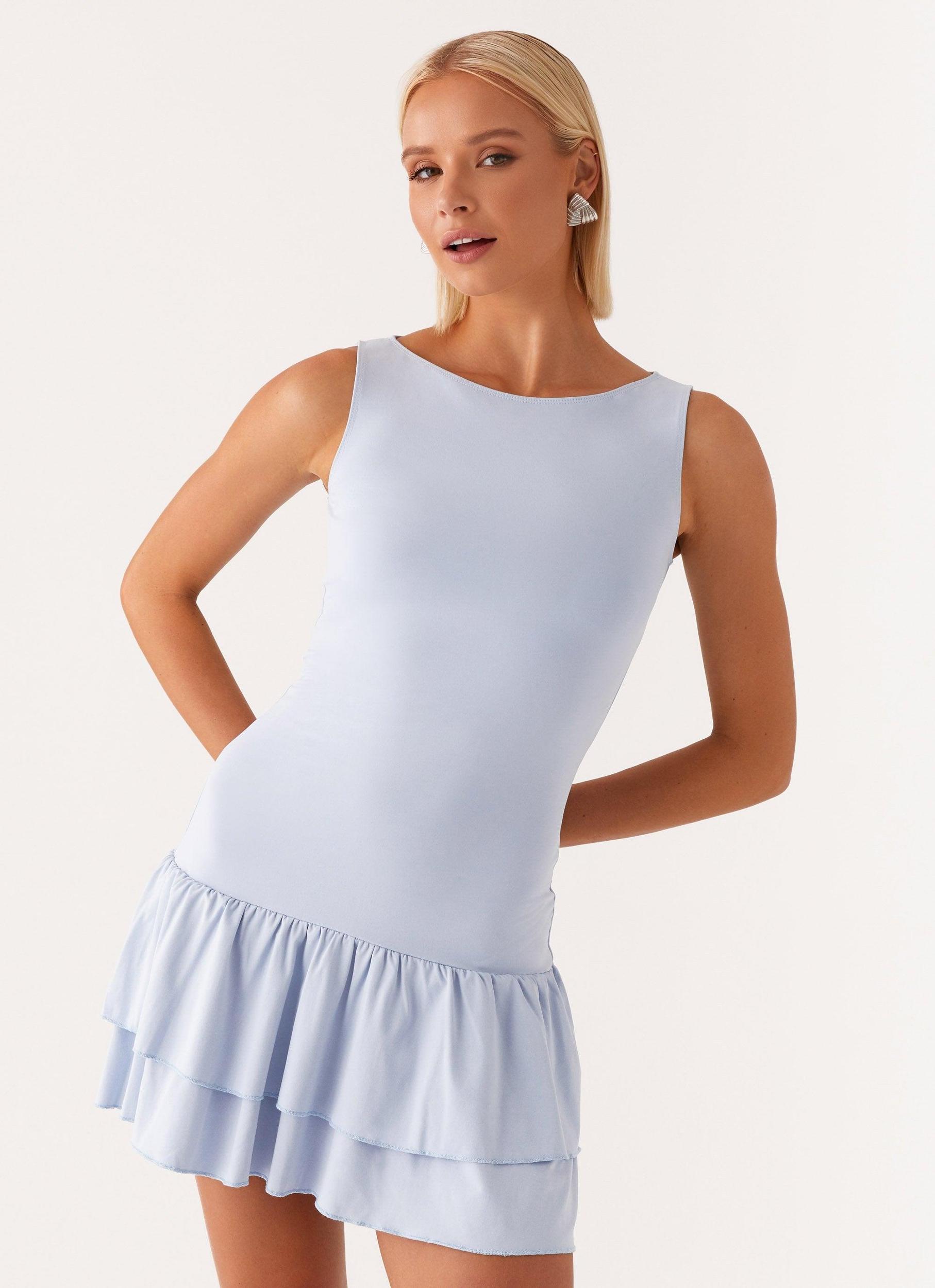 Rhiannon Frill Mini Dress - Blue Product Image