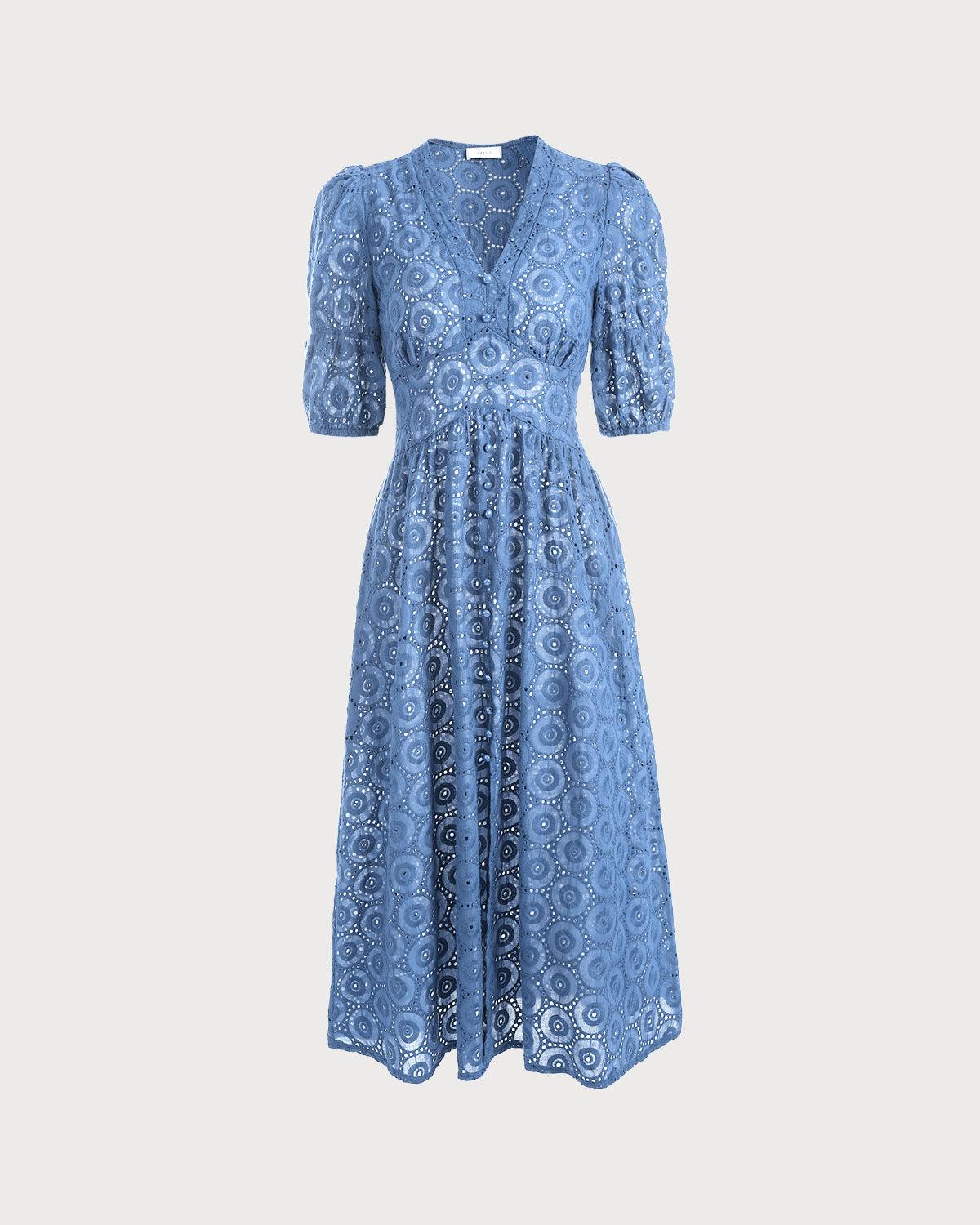 The Blue Puff Sleeve Cutout Slit Maxi Dress Female Product Image