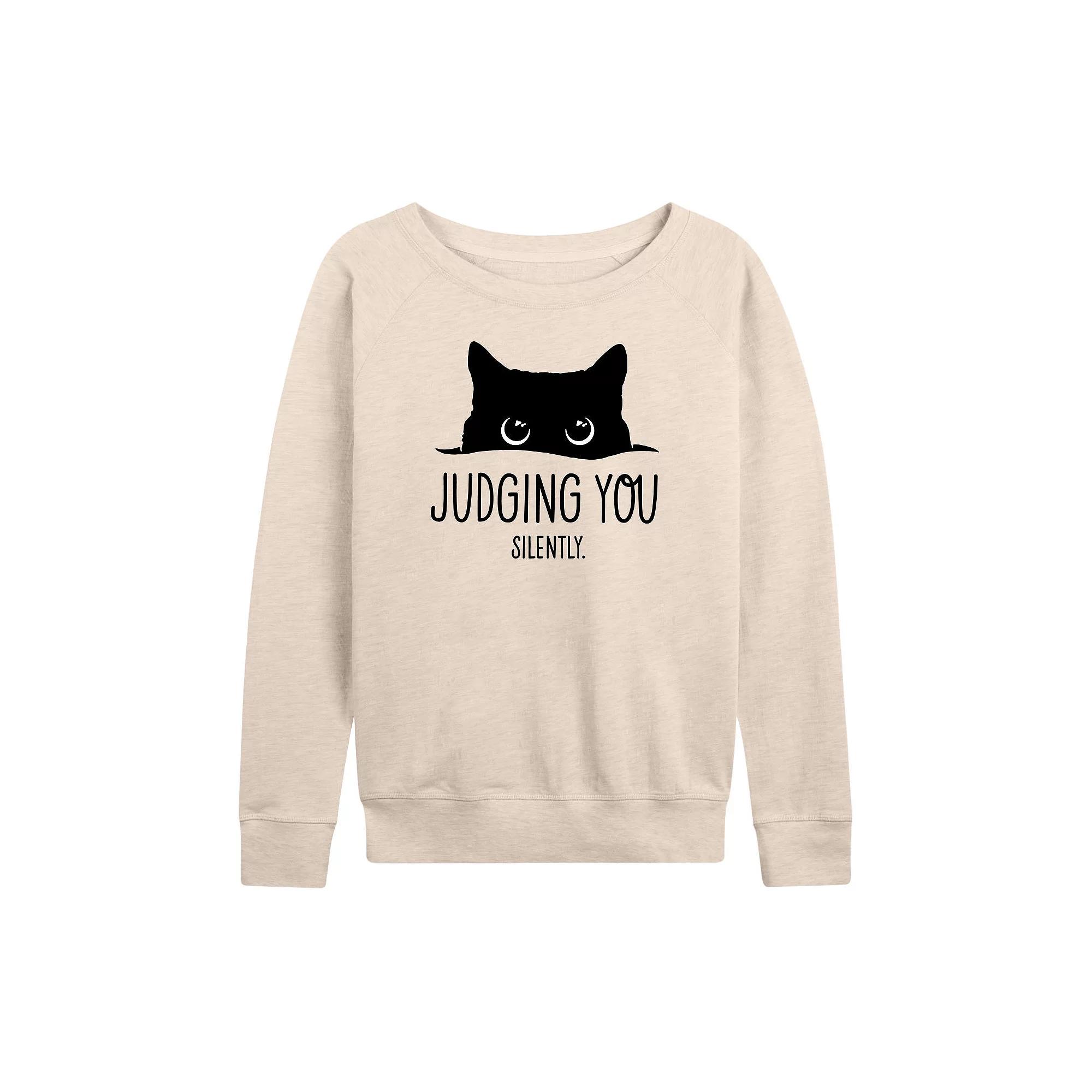 Women's Judging You Silently Cat French Terry Long Sleeve Tee,  Product Image