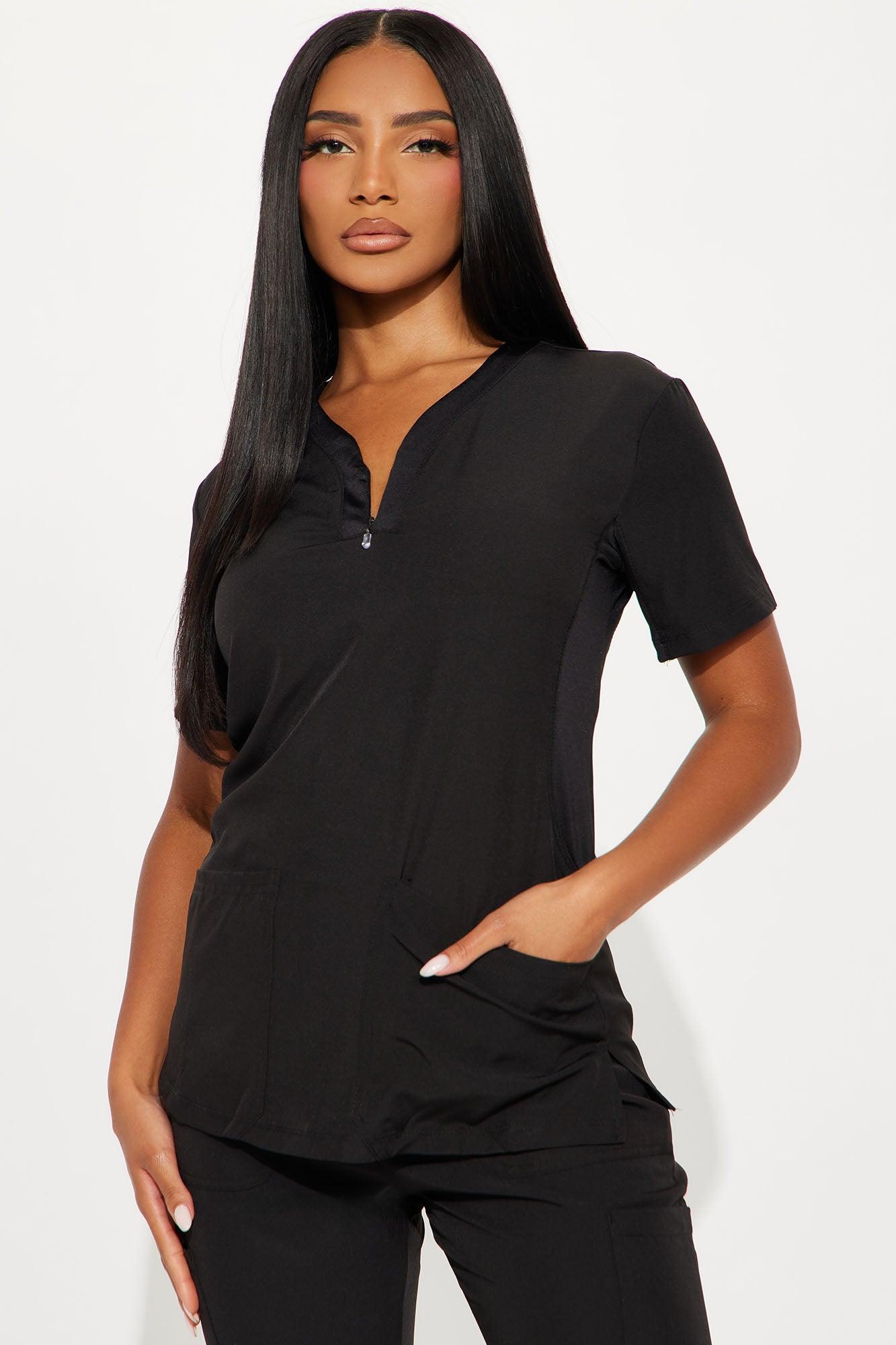 Ready To Help 2 Tone Uniform Scrub Jogger Set - Black Female Product Image