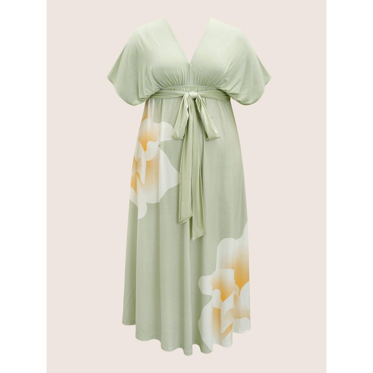 Plus Size Everywhere Dress - Floral Mesh Ties Dress Mint Women Elegant Belted Non Sleeveless Curvy BloomChic 18-20/2X Product Image