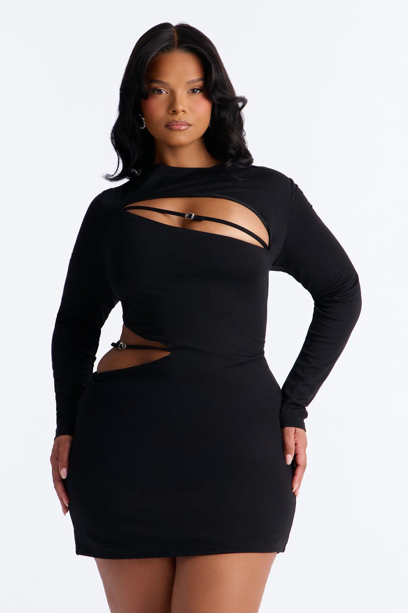 Rebel Ponte Long Sleeve Mini Dress - Black Female Product Image