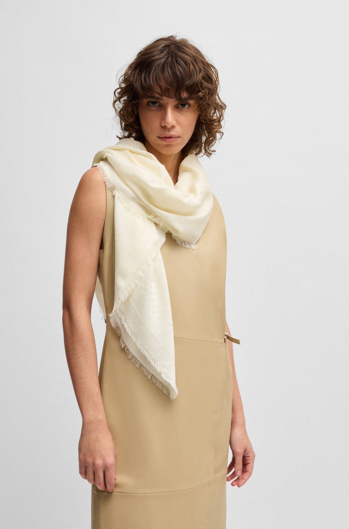 BOSS - Monogram-jacquard scarf in modal and wool - White Product Image