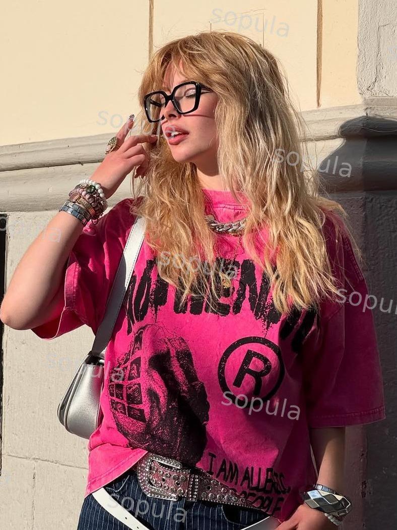 Vintage I Am Allergic To People Graphic Print Acid Wash T-shirt Product Image