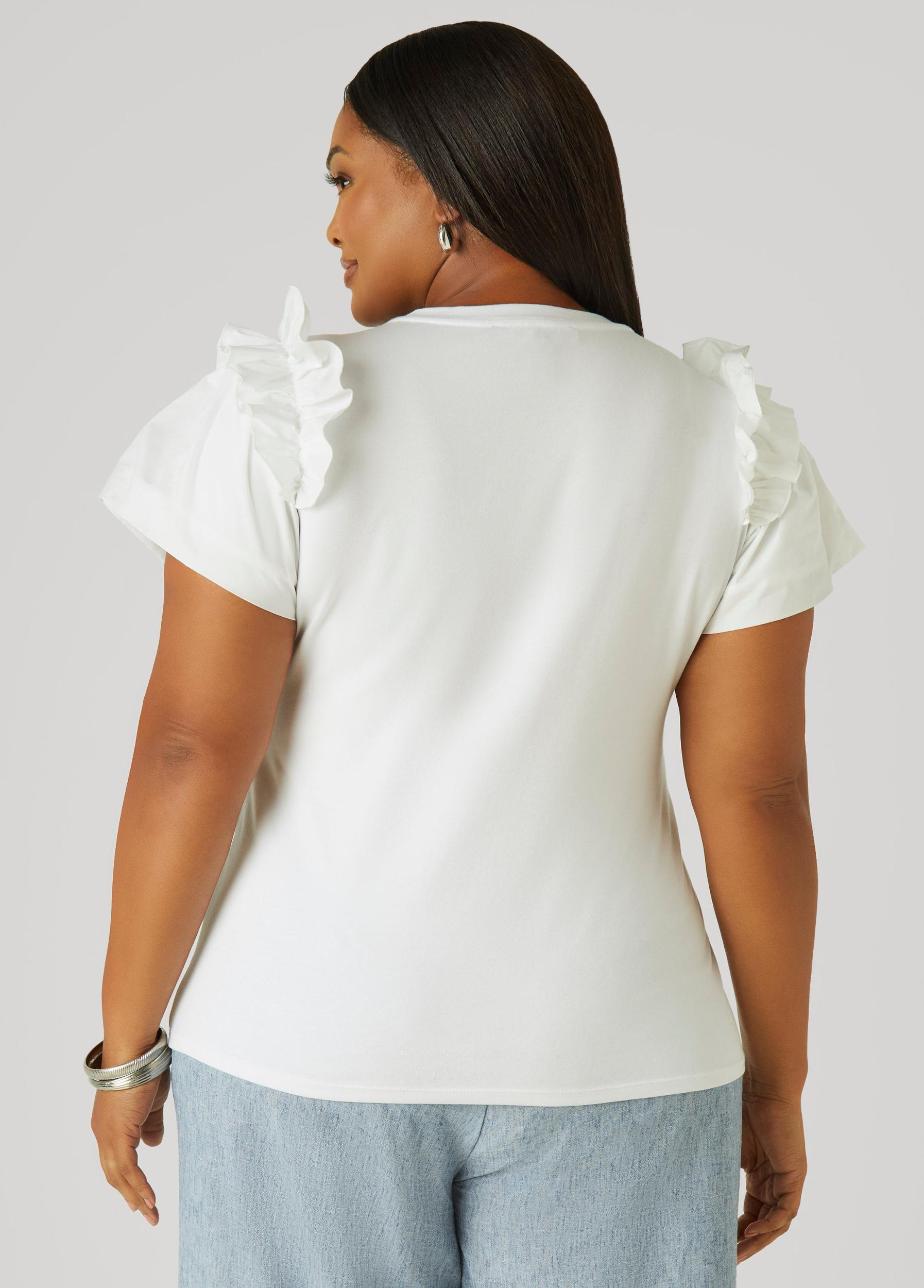 Plus Size Ruffled Poplin Paneled Tee Ashley Stewart Product Image