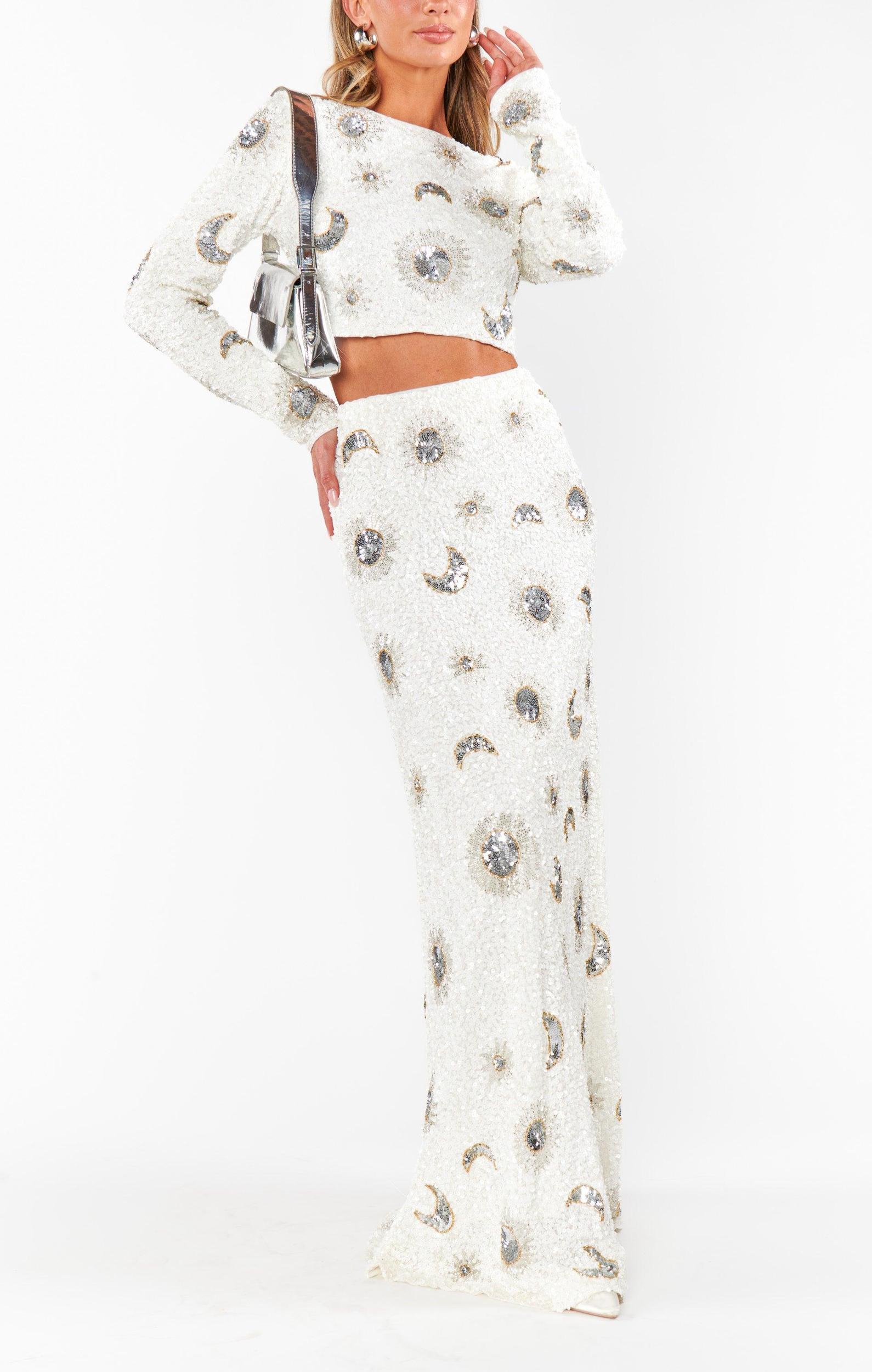 RSVP Skirt ~ White Celestial Sequins Product Image