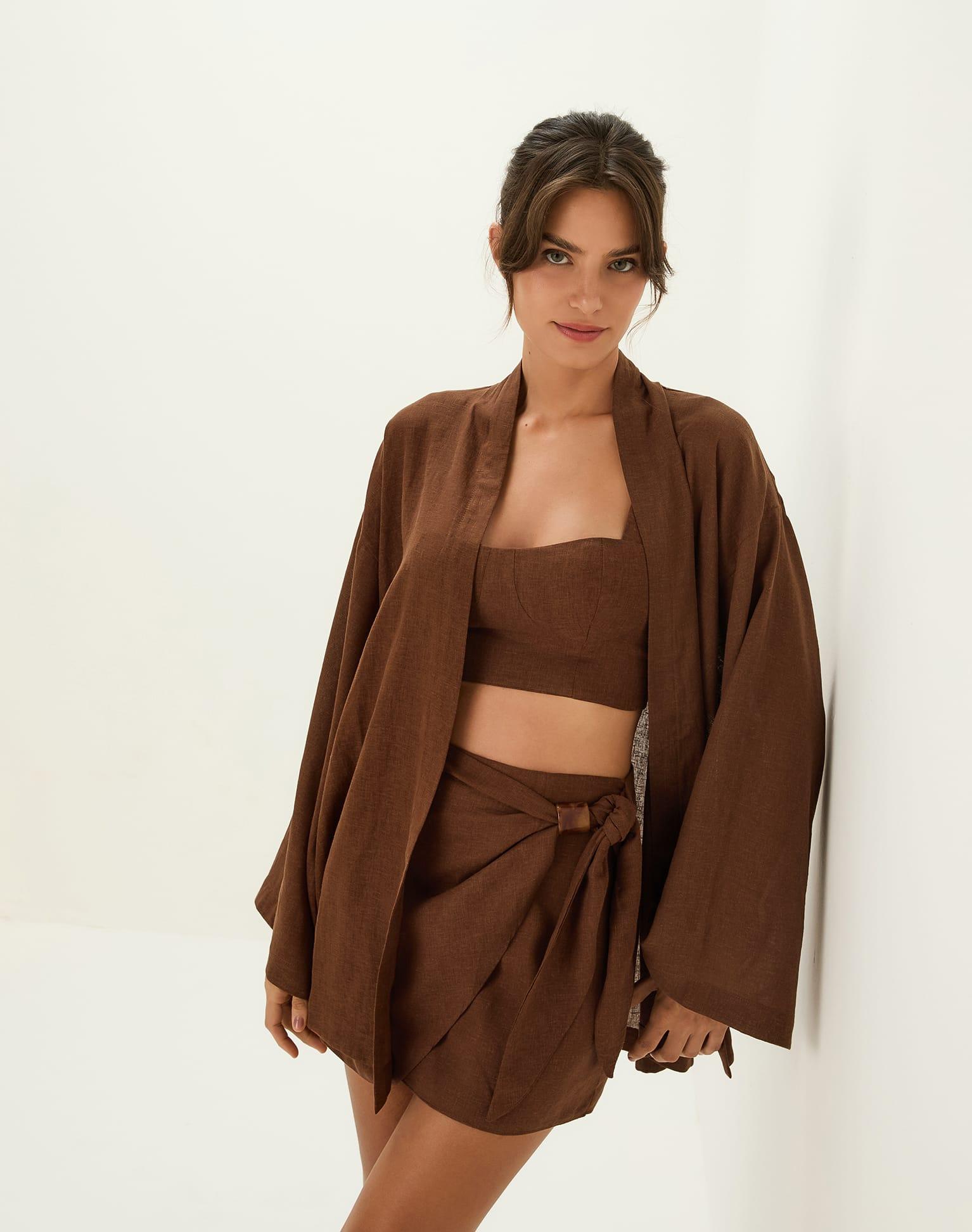 Luna Short Kimono - Brown Product Image