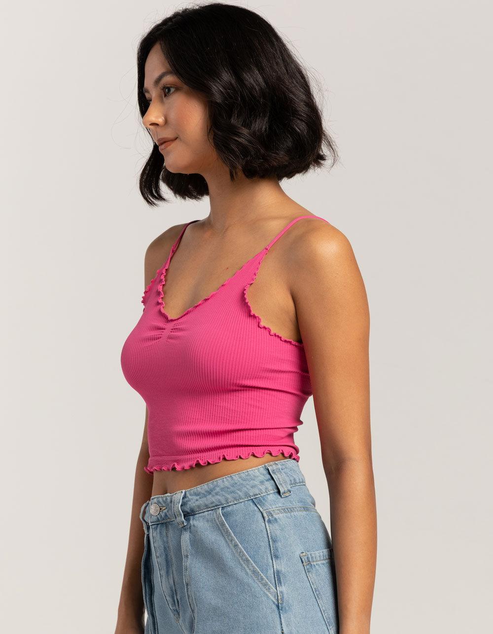 FULL TILT Seamless Lettuce Edge Womens Cami - PINK Product Image