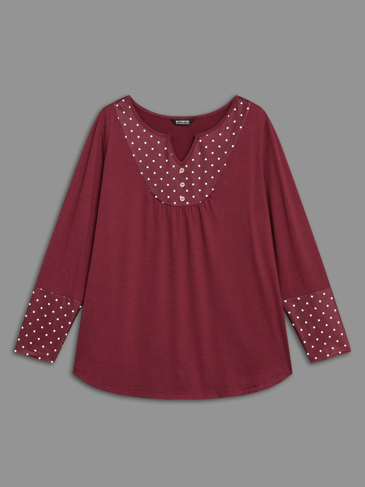 Notched Button Detail Polka Dot Patchwork T-shirt Female Product Image