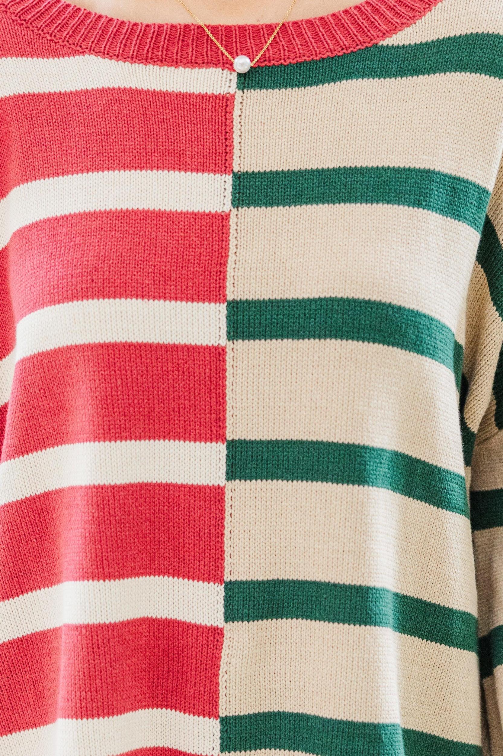 Ready For Anything Red/Green Striped Colorblock Sweater Female Product Image