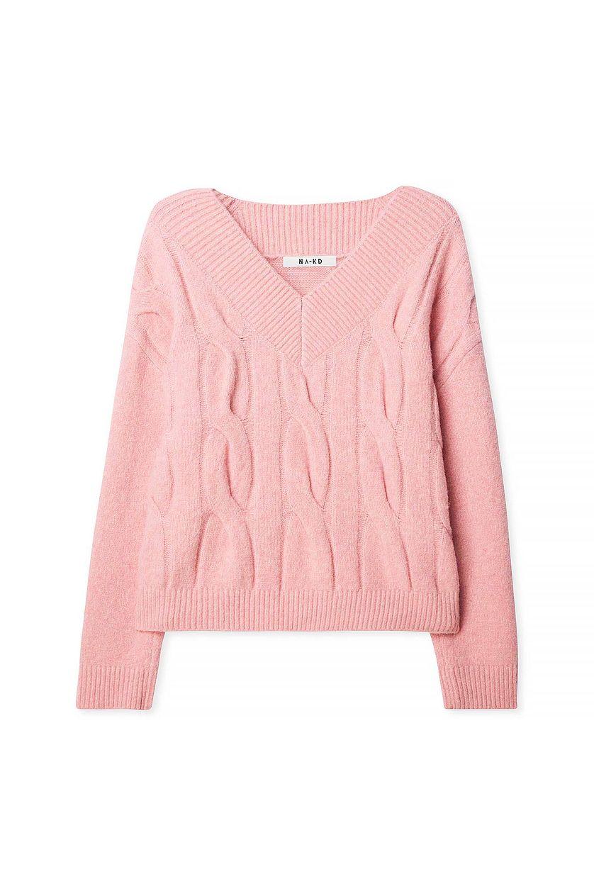 Knitted V-Neck Cable Sweater Product Image