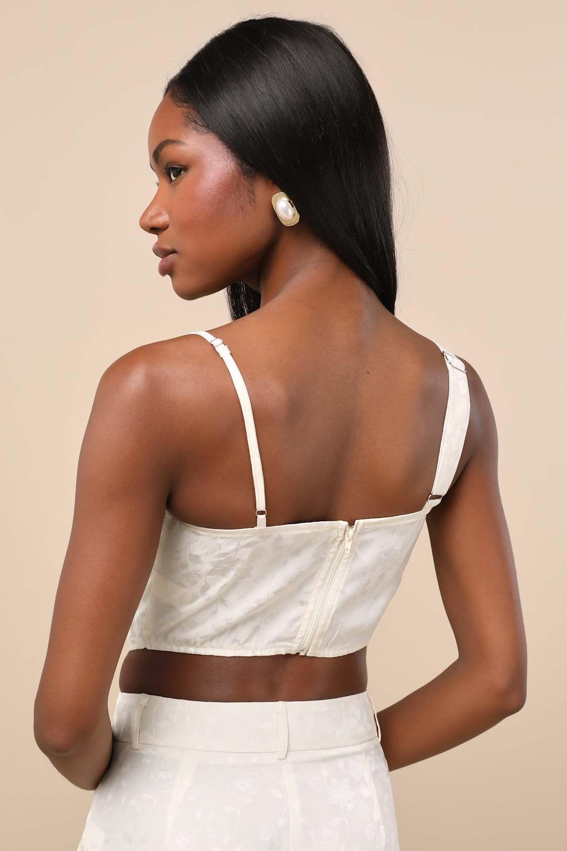 Karee Ivory Satin Asymmetrical Bustier Top Product Image