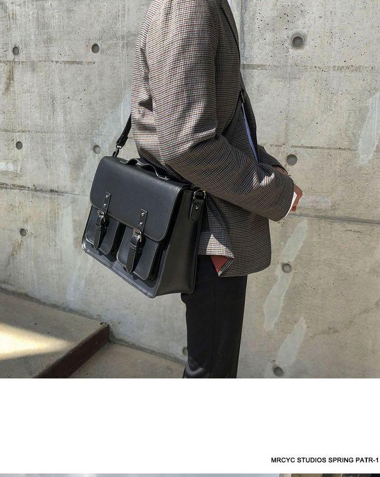 Plain Faux Leather Crossbody Briefcase Product Image