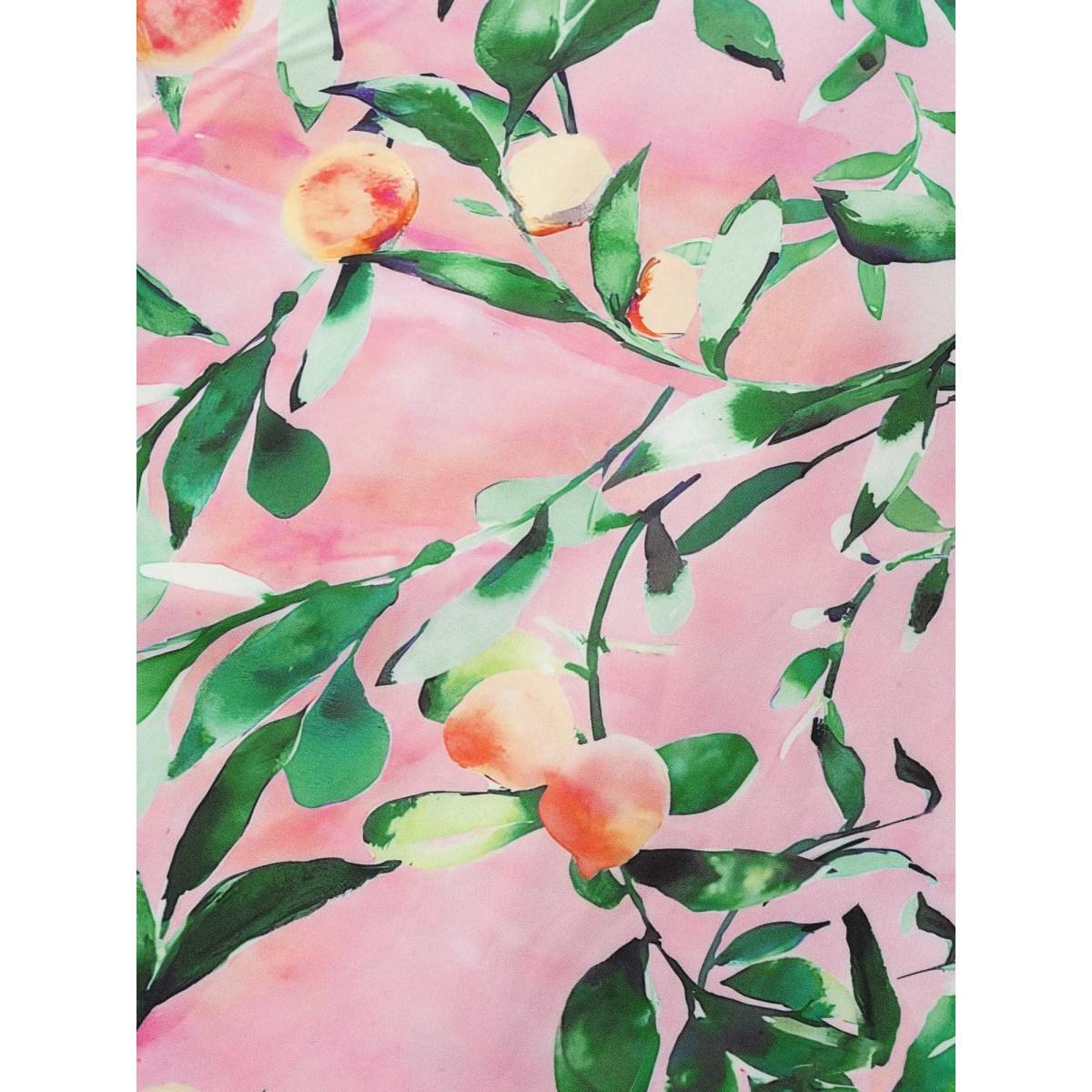 Plus Size Citrus Fruit Print Frill Trim Pocket Cami Dress Pink Women Elegant Non V-neck Sleeveless Curvy Midi Dress BloomChic 26/4X Product Image