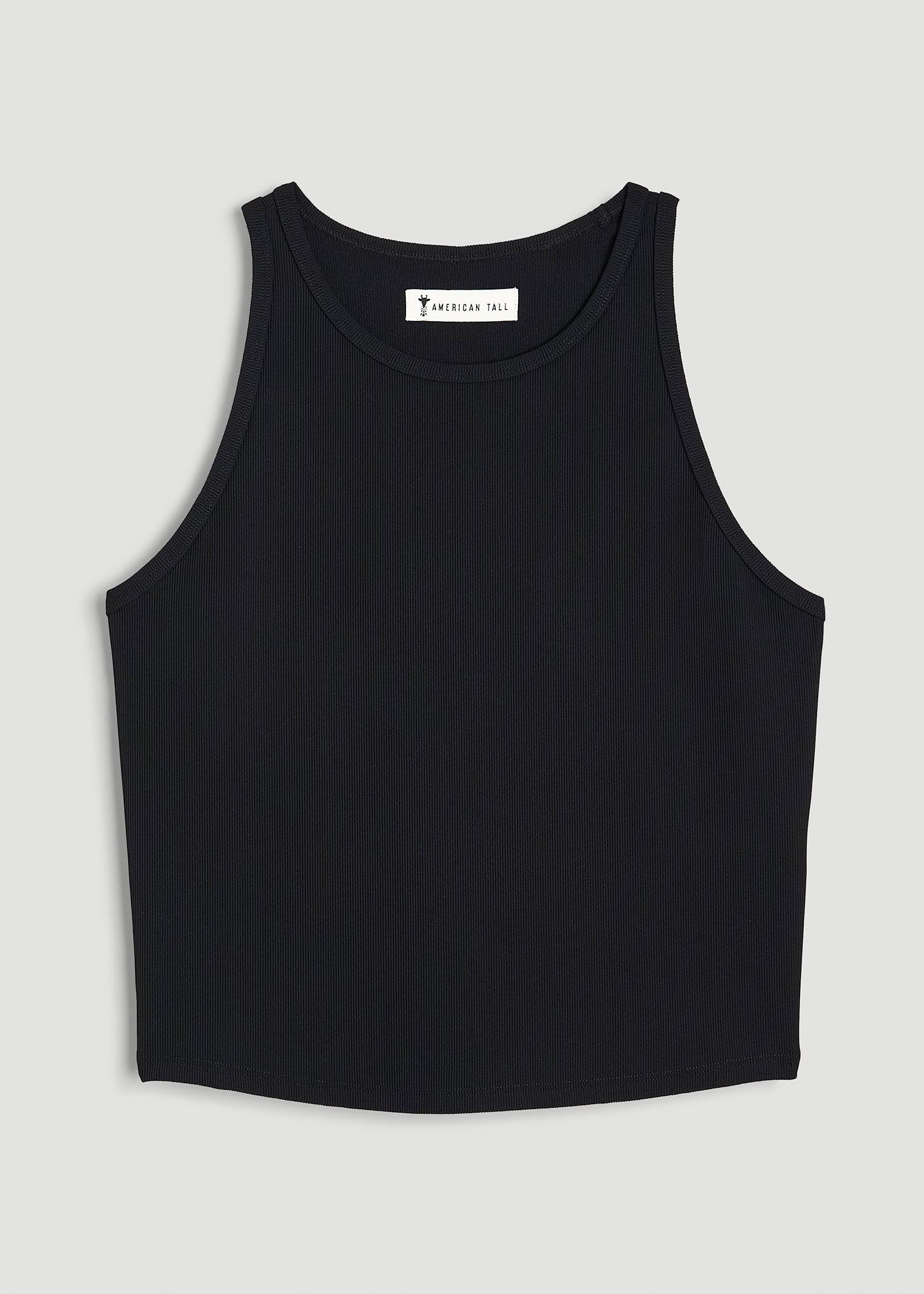 Cropped Ribbed Tank Top for Tall Women in Black Female Product Image