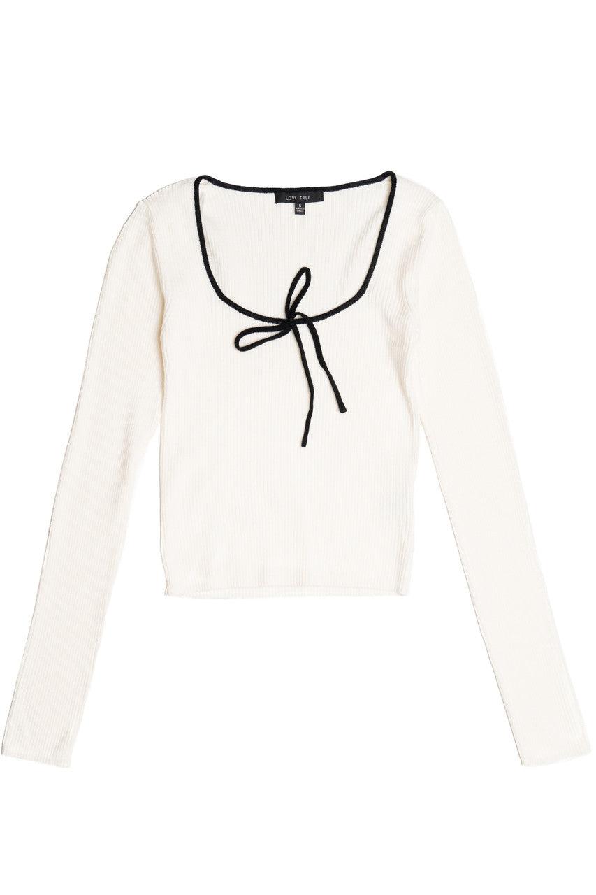 Tie Neck Ribbed Sweater Product Image