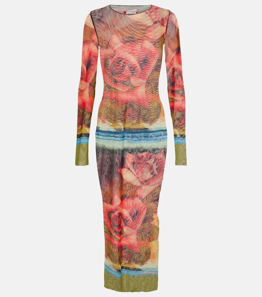 JEAN PAUL GAULTIER Rose-print Mesh Midi Dress In Multicolor Product Image