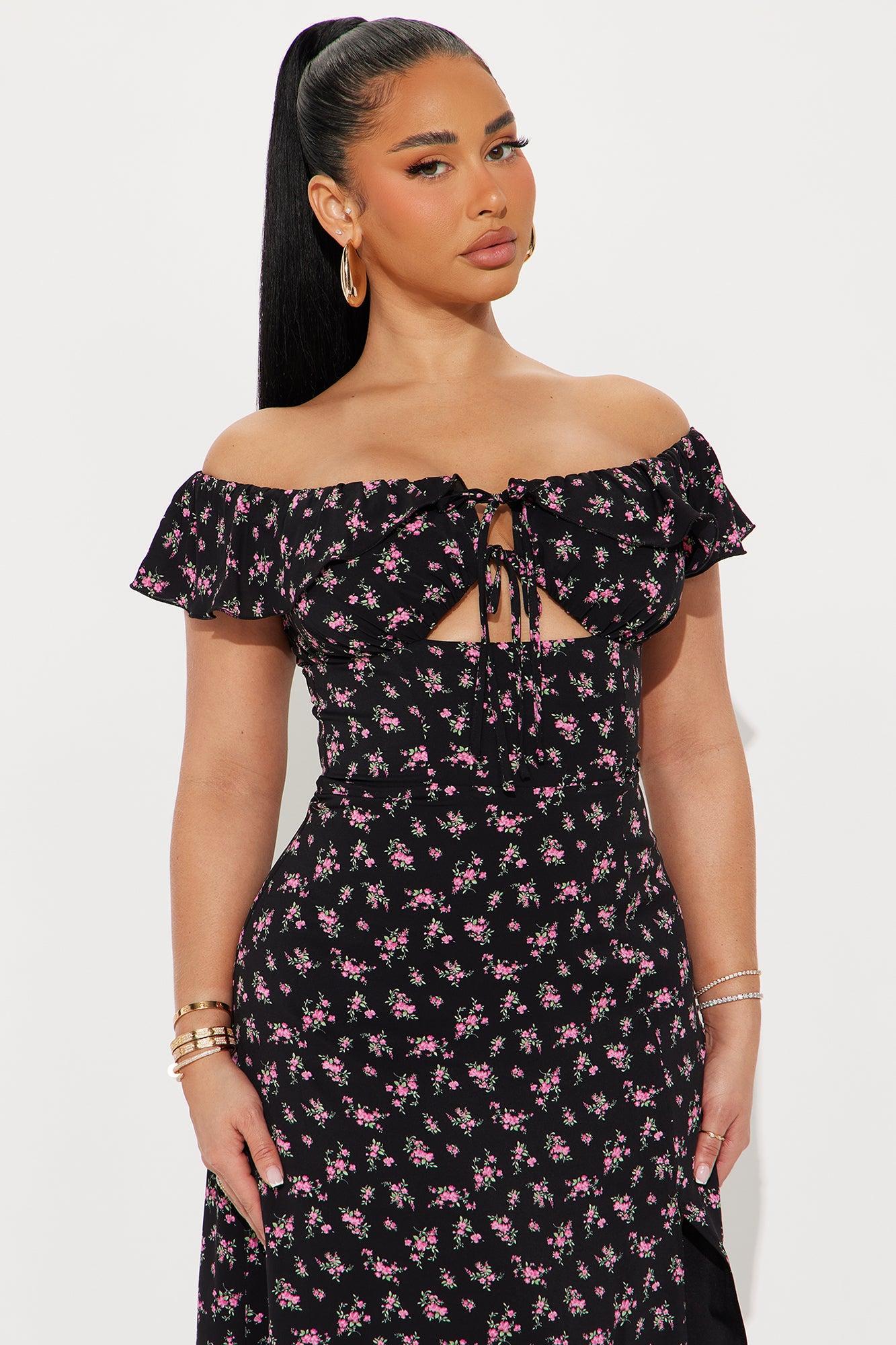 Karlie Floral Midi Dress - Black Product Image