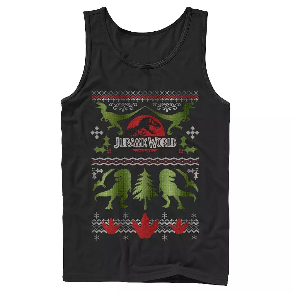 Men's Jurassic World Dinosaur Xmas Ugly Sweater Graphic Tank Top,  Product Image