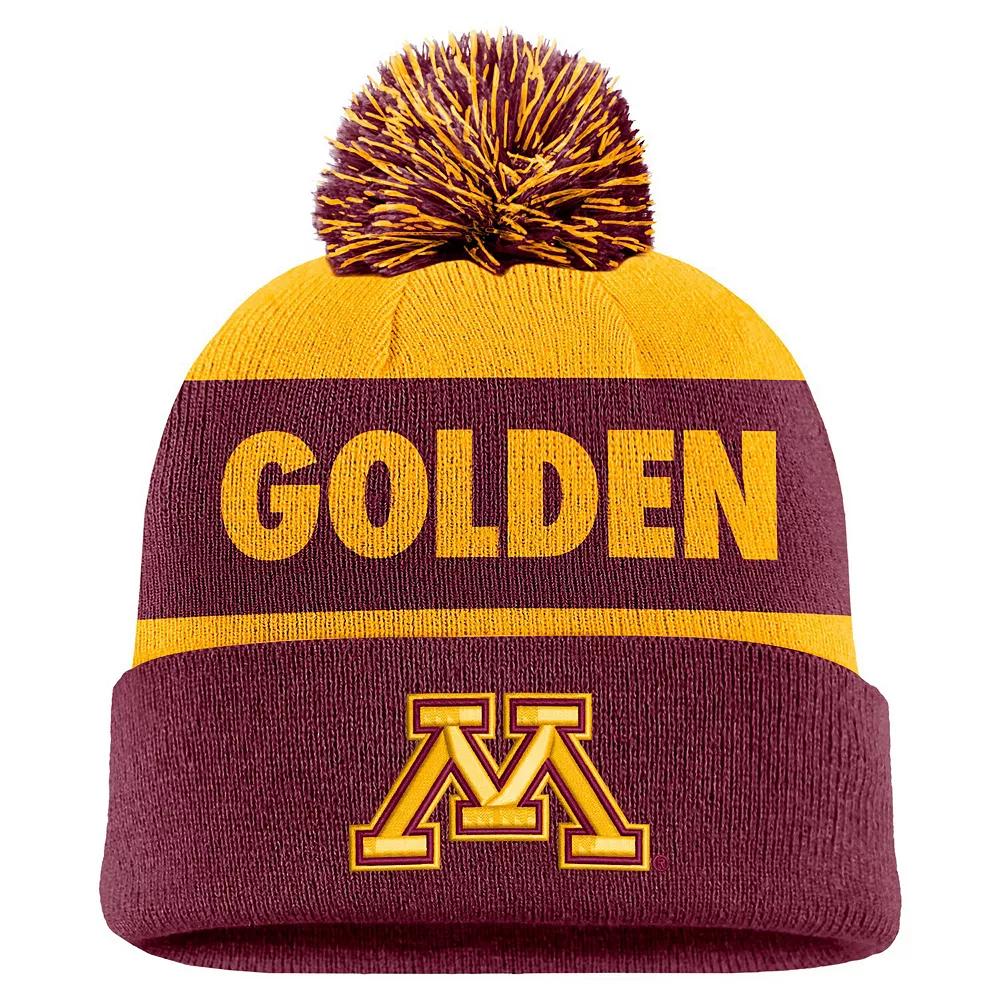 Men's Nike Gold/Garnet Minnesota Golden Gophers Peak Stripe Cuffed Knit Hat with Pom Product Image